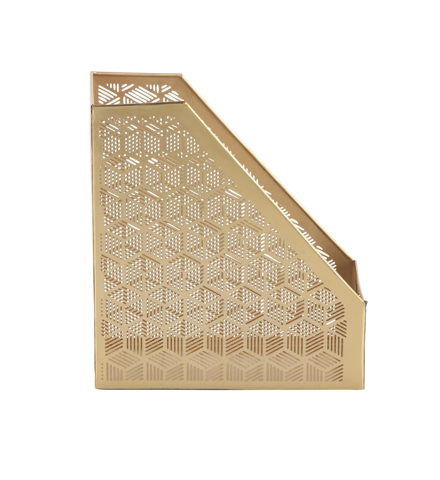CosmoLiving by Cosmopolitan Floral Metal Single Slot Decorative Magazine Holder with Laser Carved Design