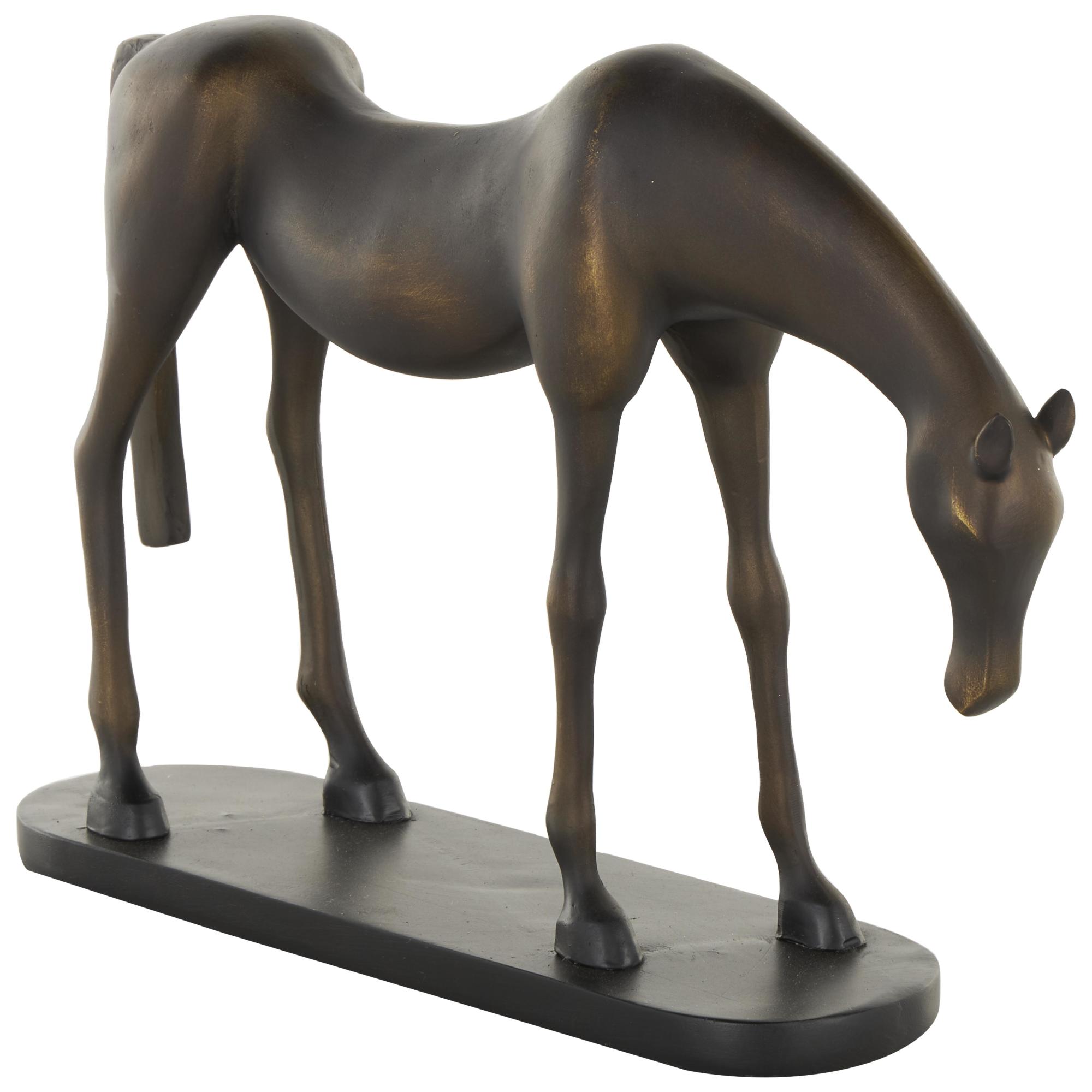 Horse Bronze Polystone Decorative Sculpture with Brushed Gold Accents and Black Oval Base