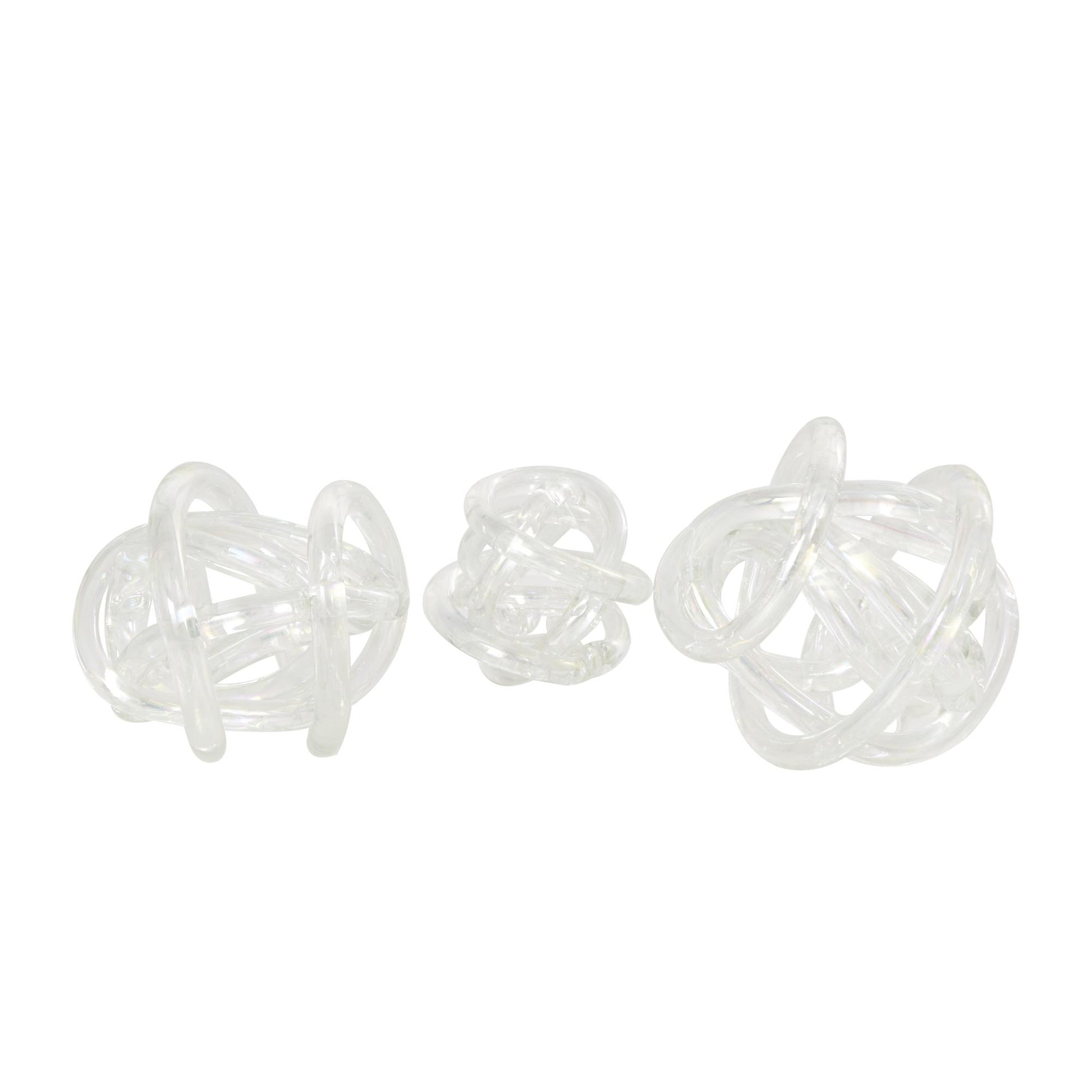 Set of 3 Knot Glass Handmade Knotted Ball Decorative Sculpture