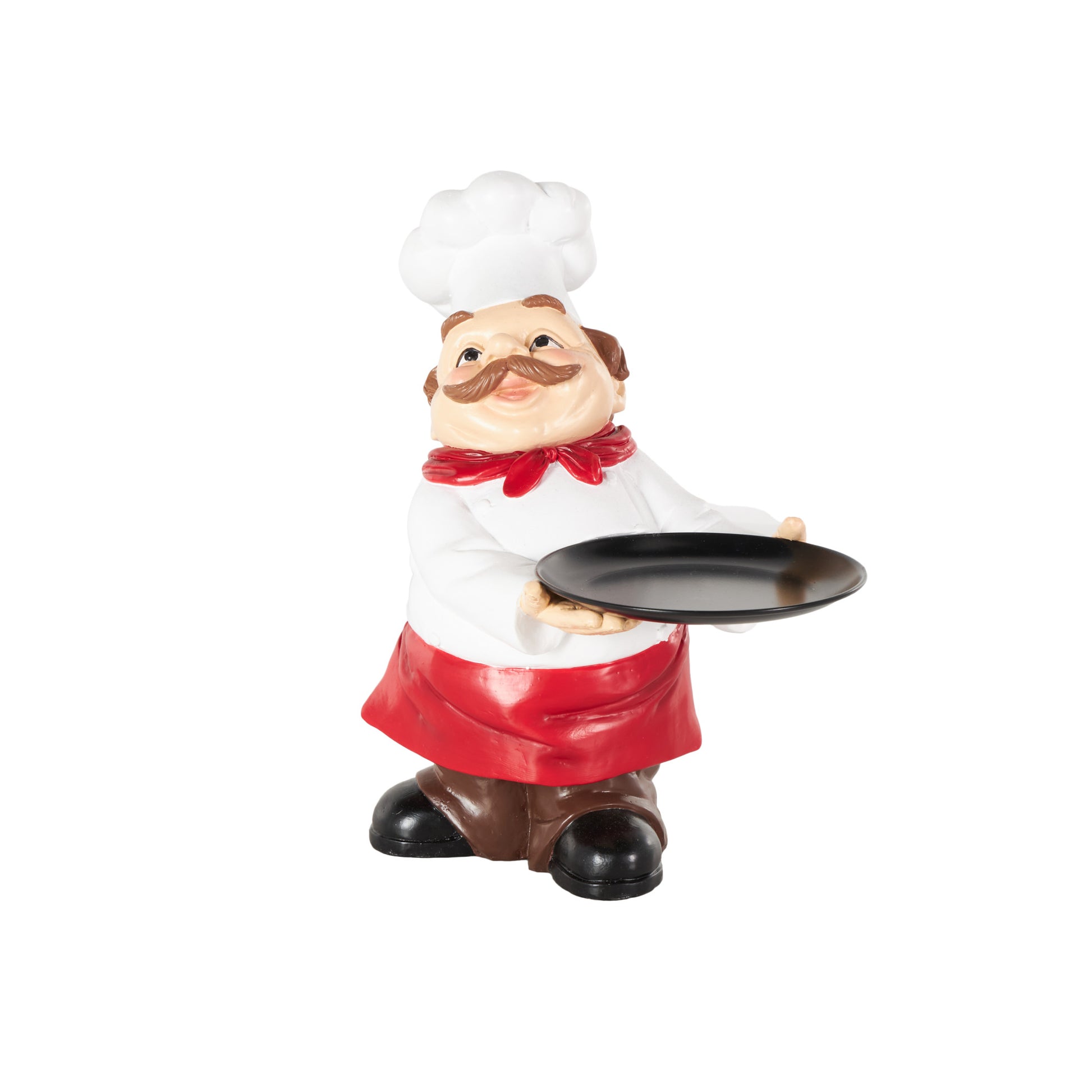 Chef White Polystone Kitchen Decorative Figurine Decorative Sculpture with Black Tray