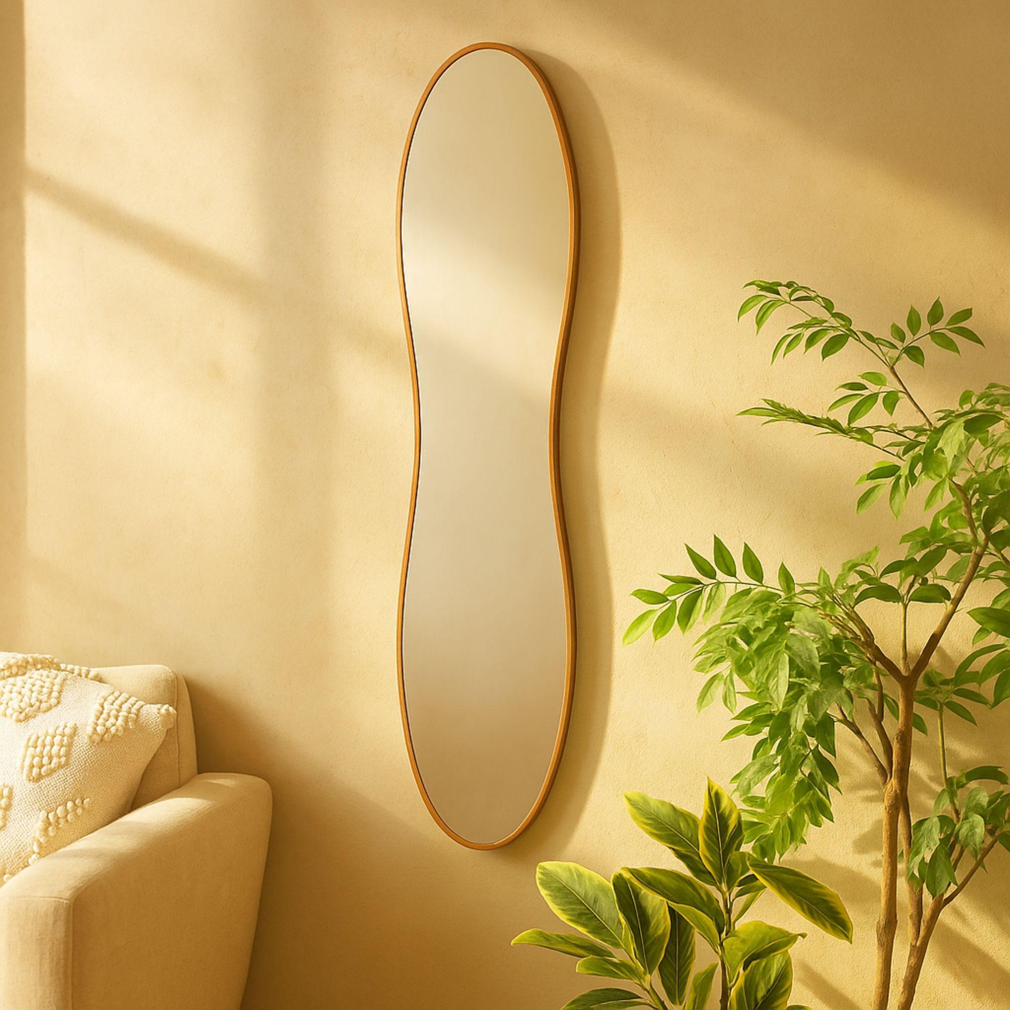 Metal Tall Wavy Room Wall Mirror 9" x 1" x 45"