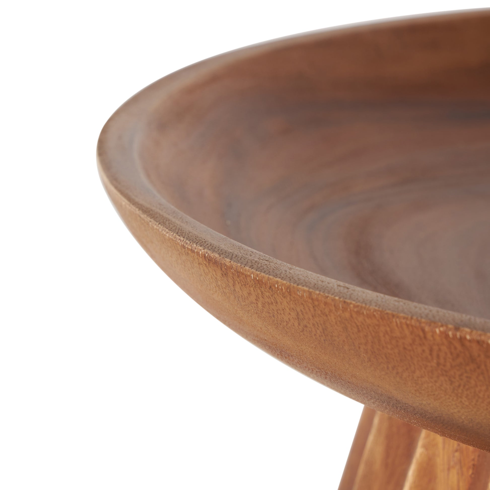 Brown Teak Wood Handmade Large Decorative Bowl with Concaved Elevated Base