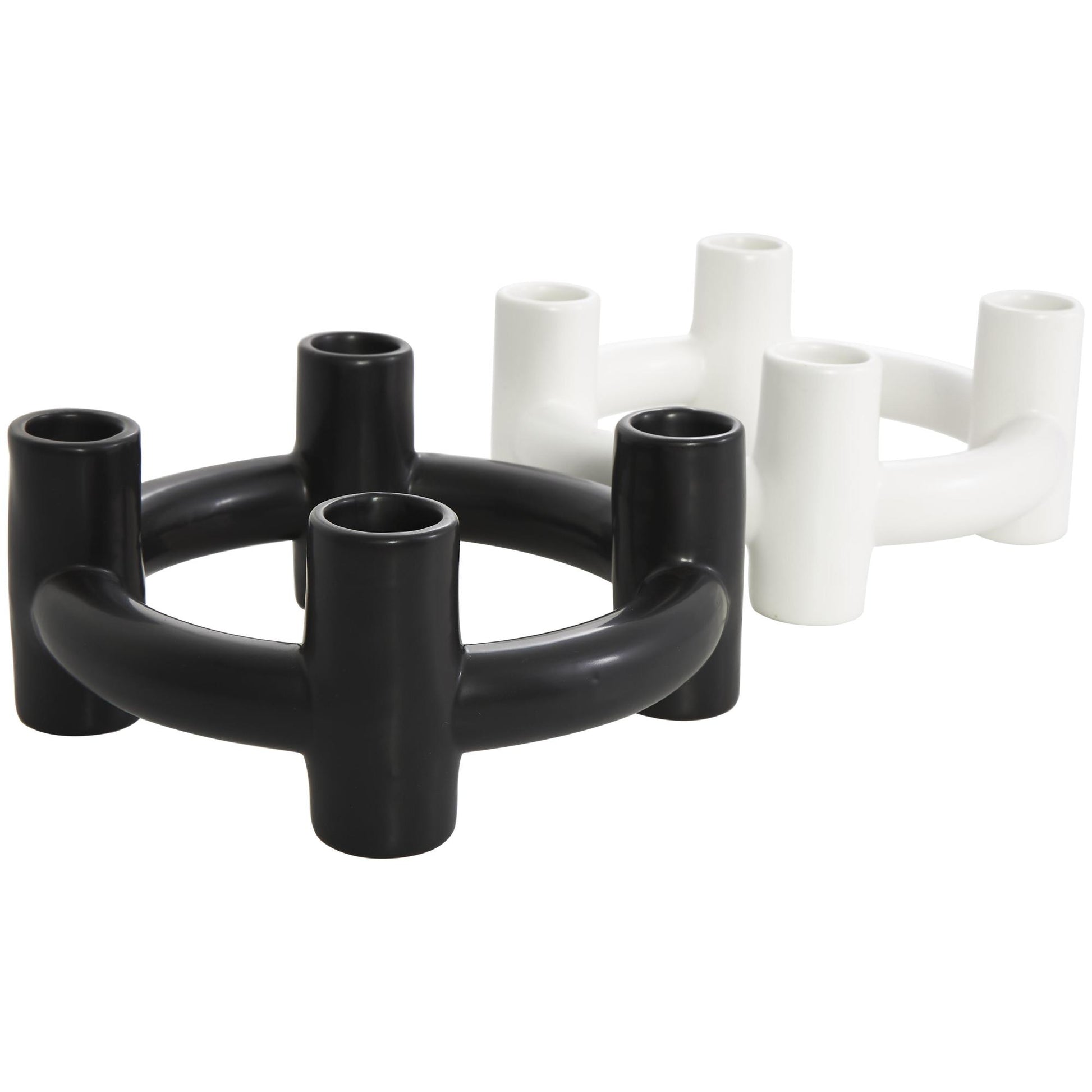 CosmoLiving by Cosmopolitan Set of 2 Geometric Black Ceramic Circle Decorative Candle Holder