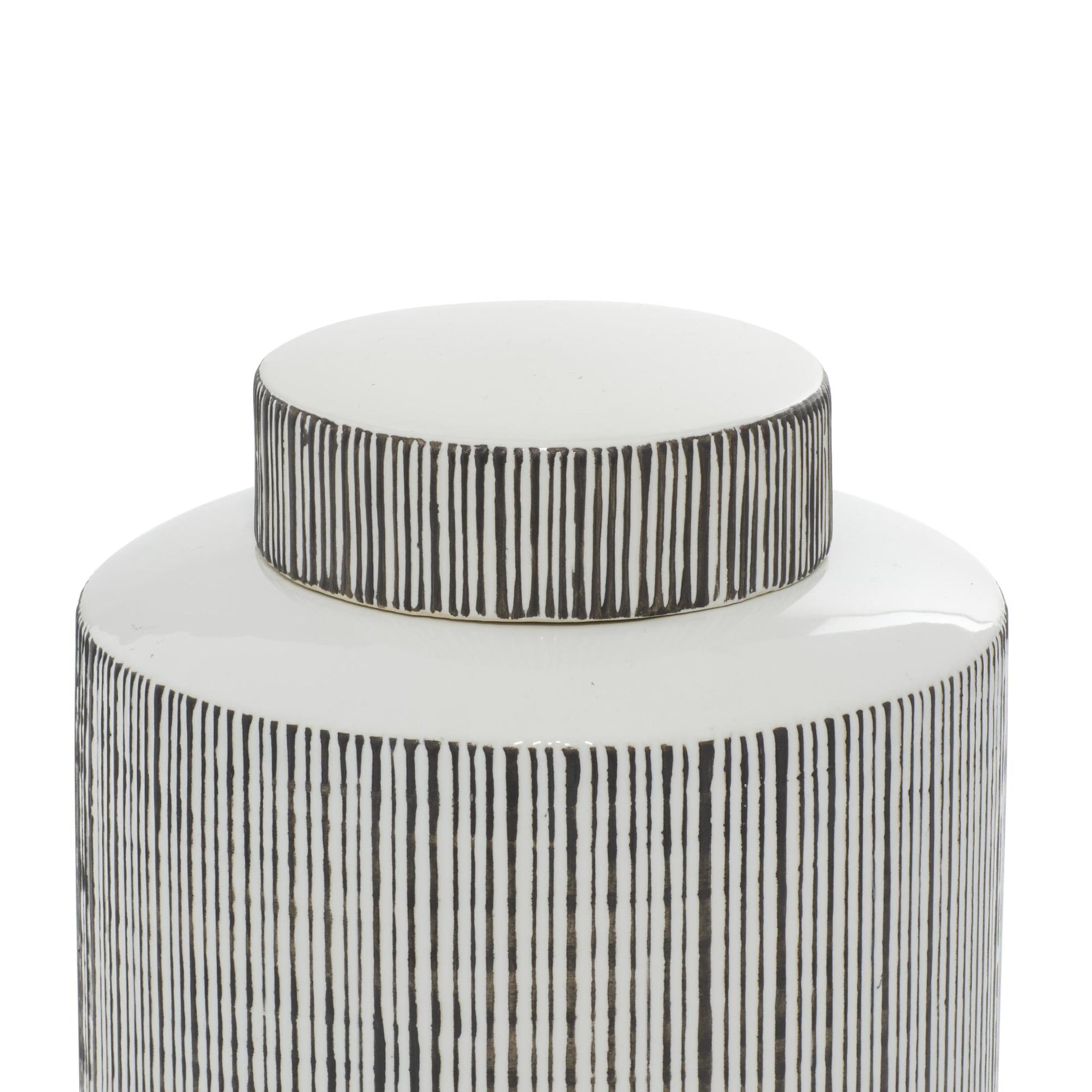 CosmoLiving by Cosmopolitan Set of 2 White Ceramic Striped Living Room Decorative Jars