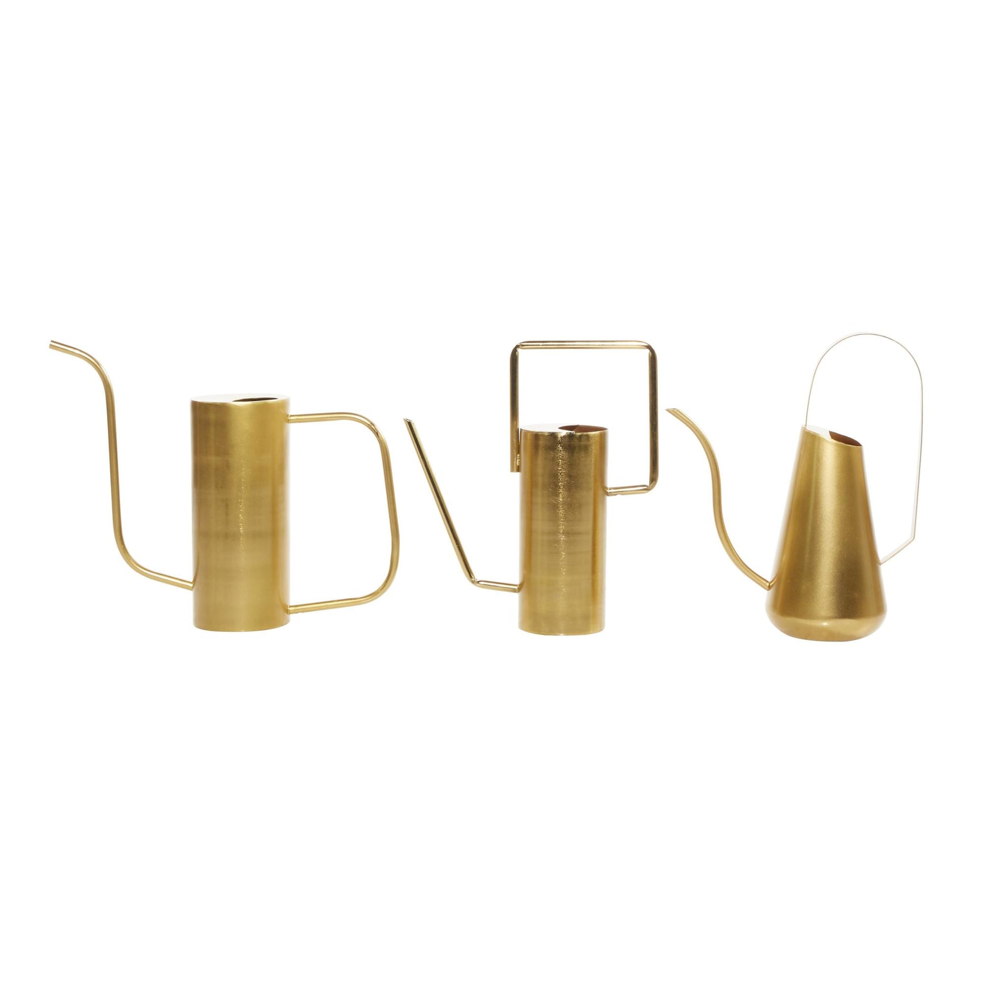 Set of 3 Watering Can Gold Metal Indoor Outdoor Planter