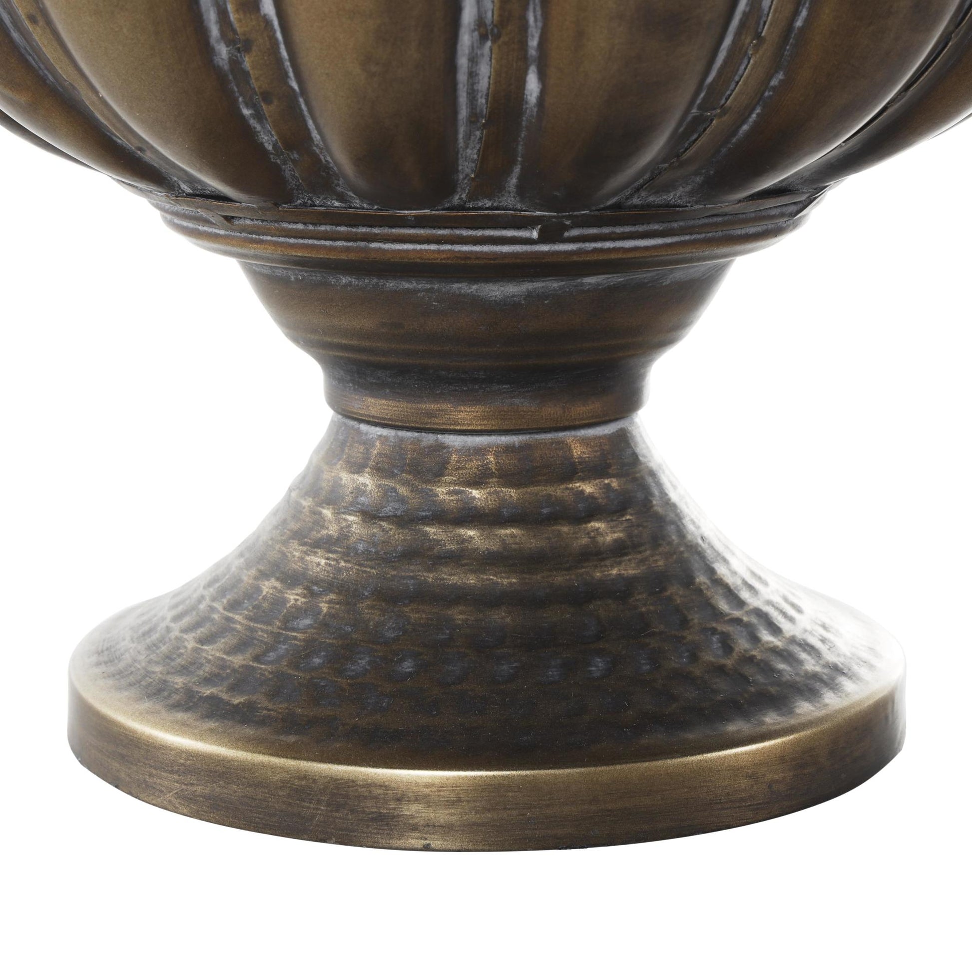 Scroll Bronze Metal Urn Shaped Decorative Vase with Cut Outs