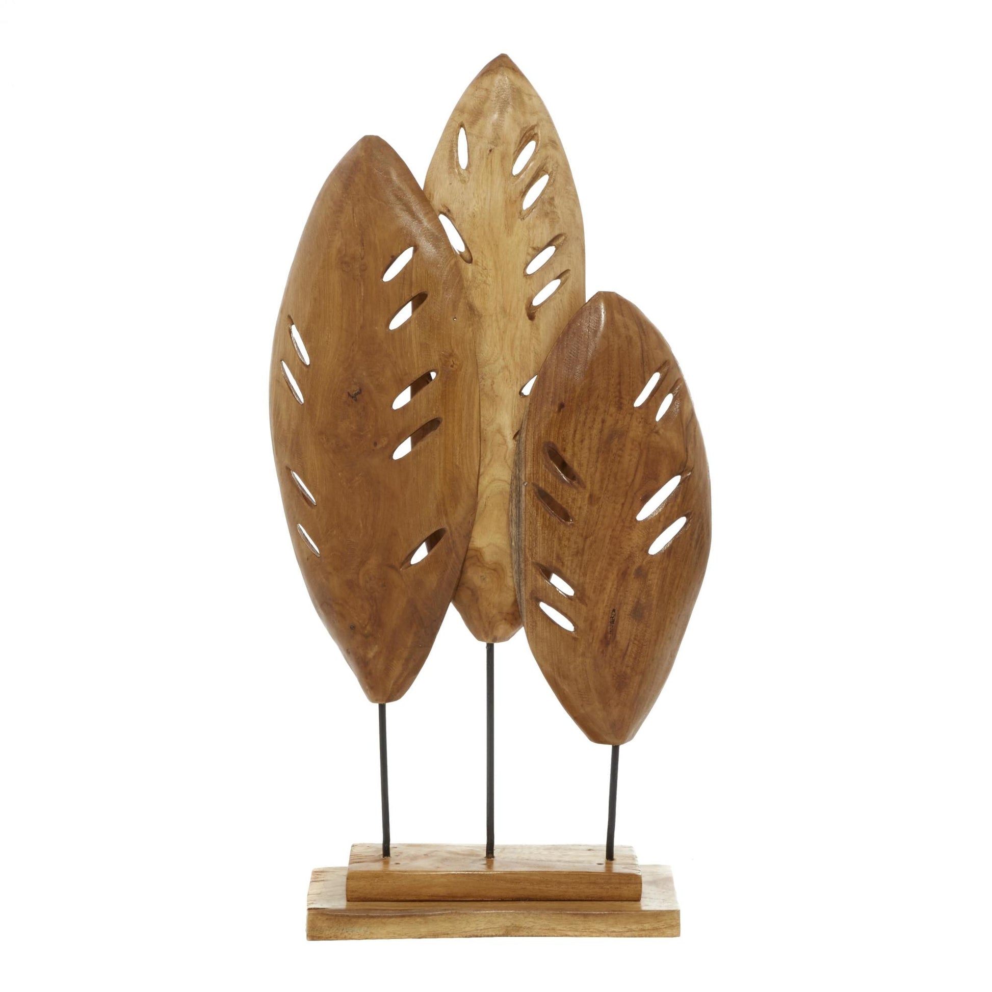 Leaf Brown Teak Wood Handmade Decorative Sculpture