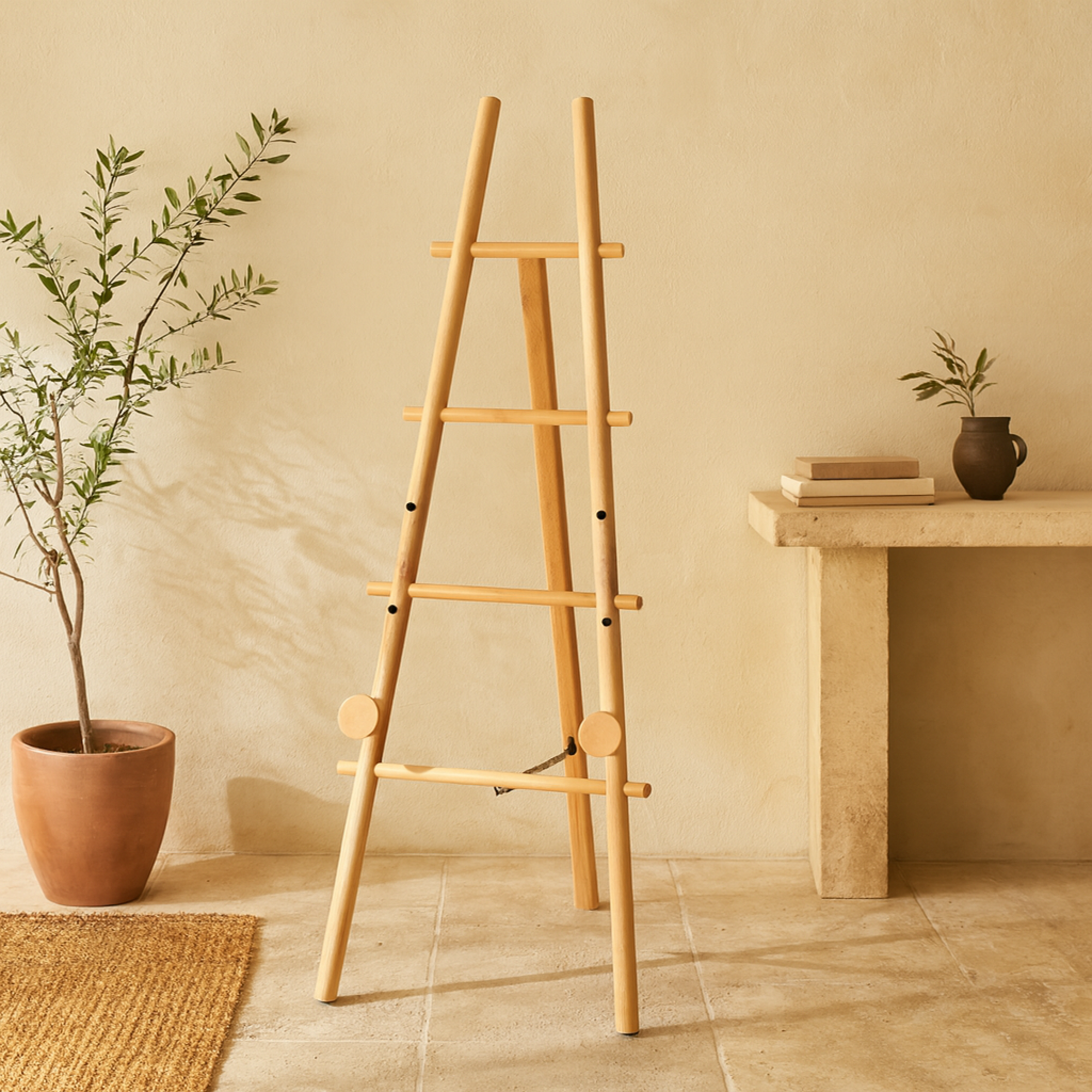 Light Brown Wood Handmade Tall Adjustable Floor 3 Tier Display Easel