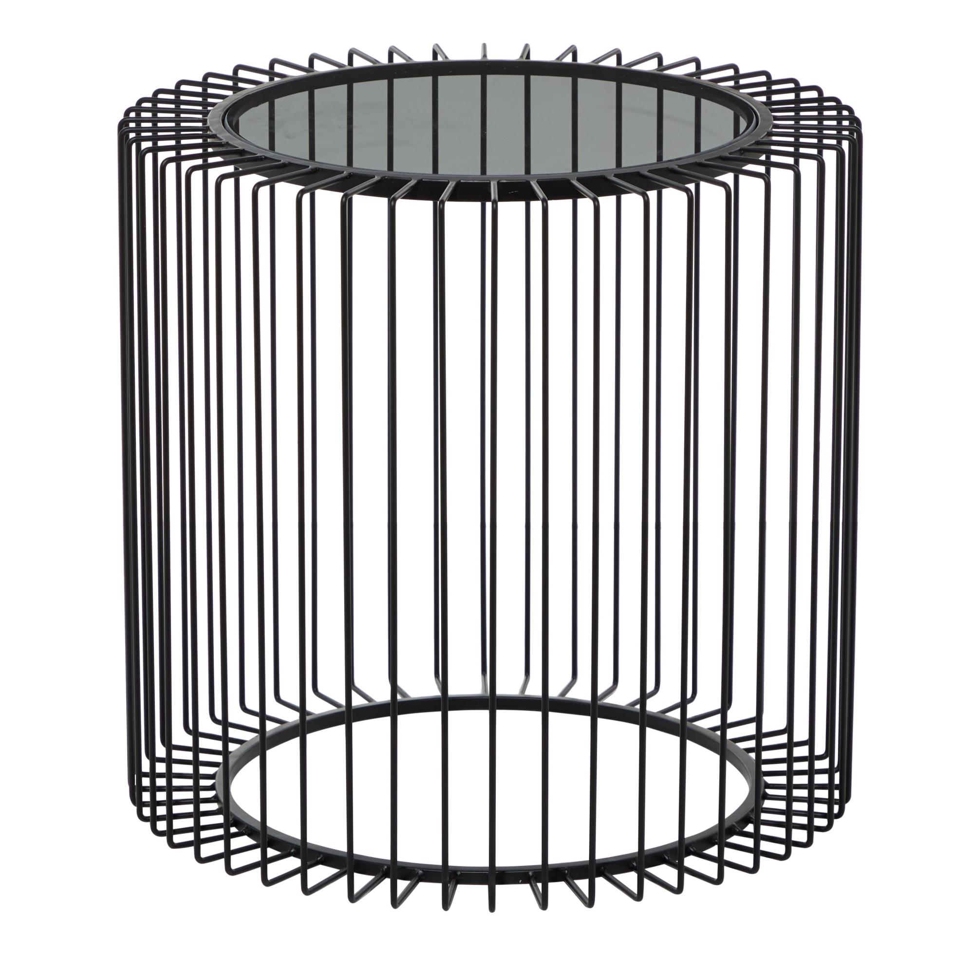 Black Metal Open Wire Frame Side End Accent Table with Shaded Glass Top