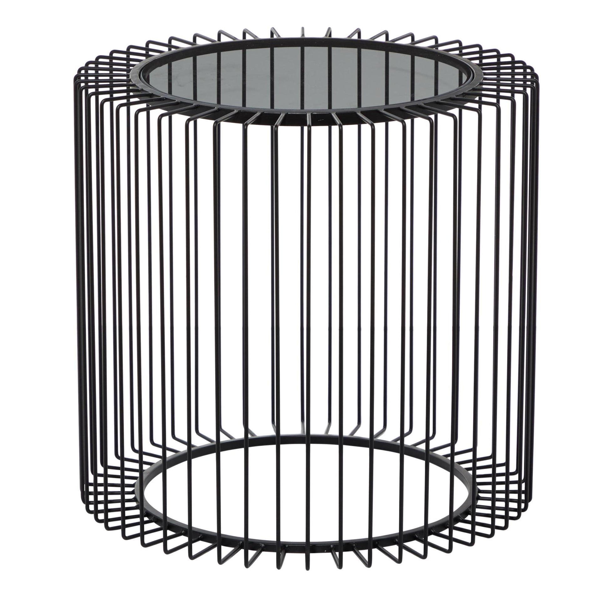 Black Metal Open Wire Frame Side End Accent Table with Shaded Glass Top