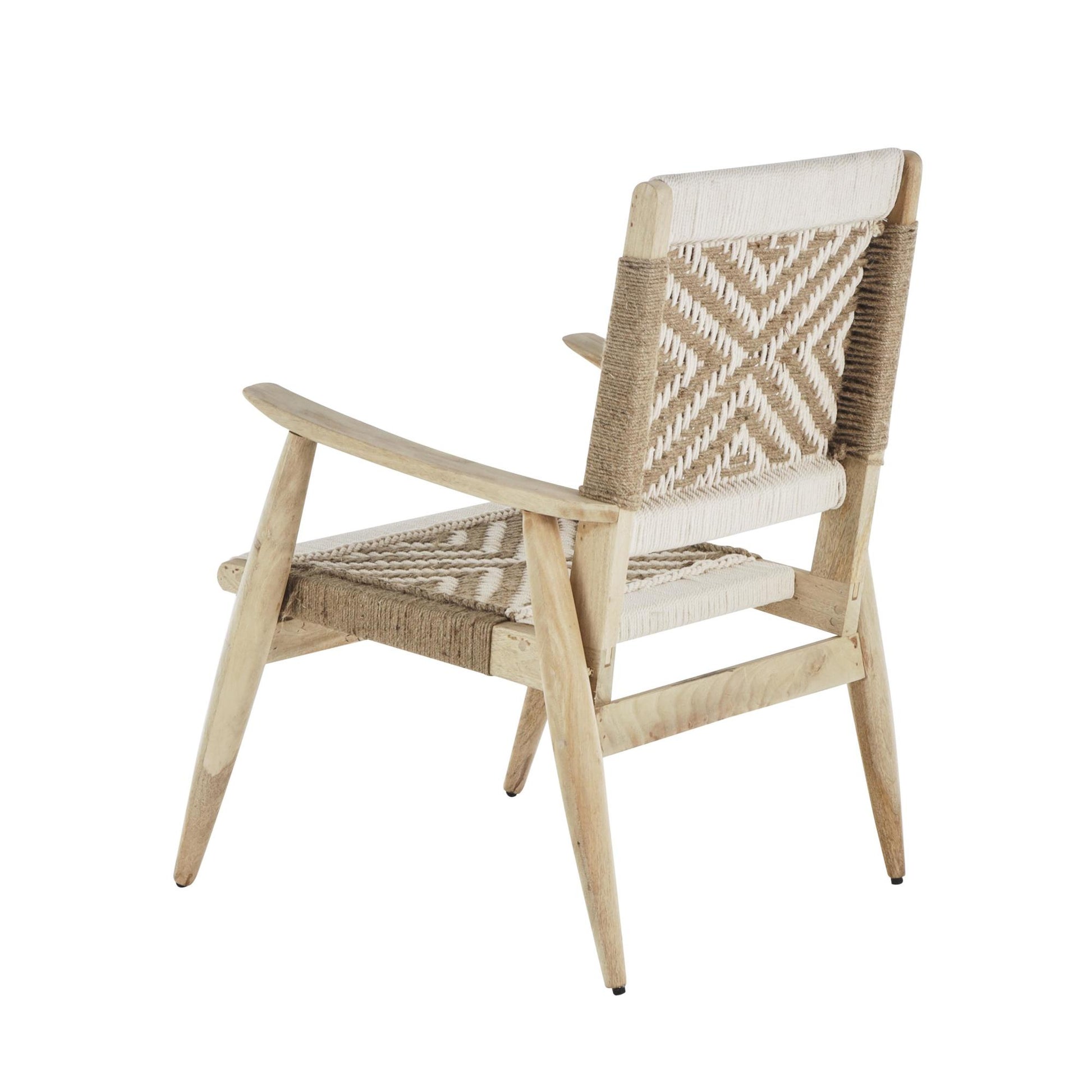 Jute Rope Handmade Geometric Patterned Woven Living Room Accent Chair with Brown Mango Wood Frame 23" x 23" x 33"