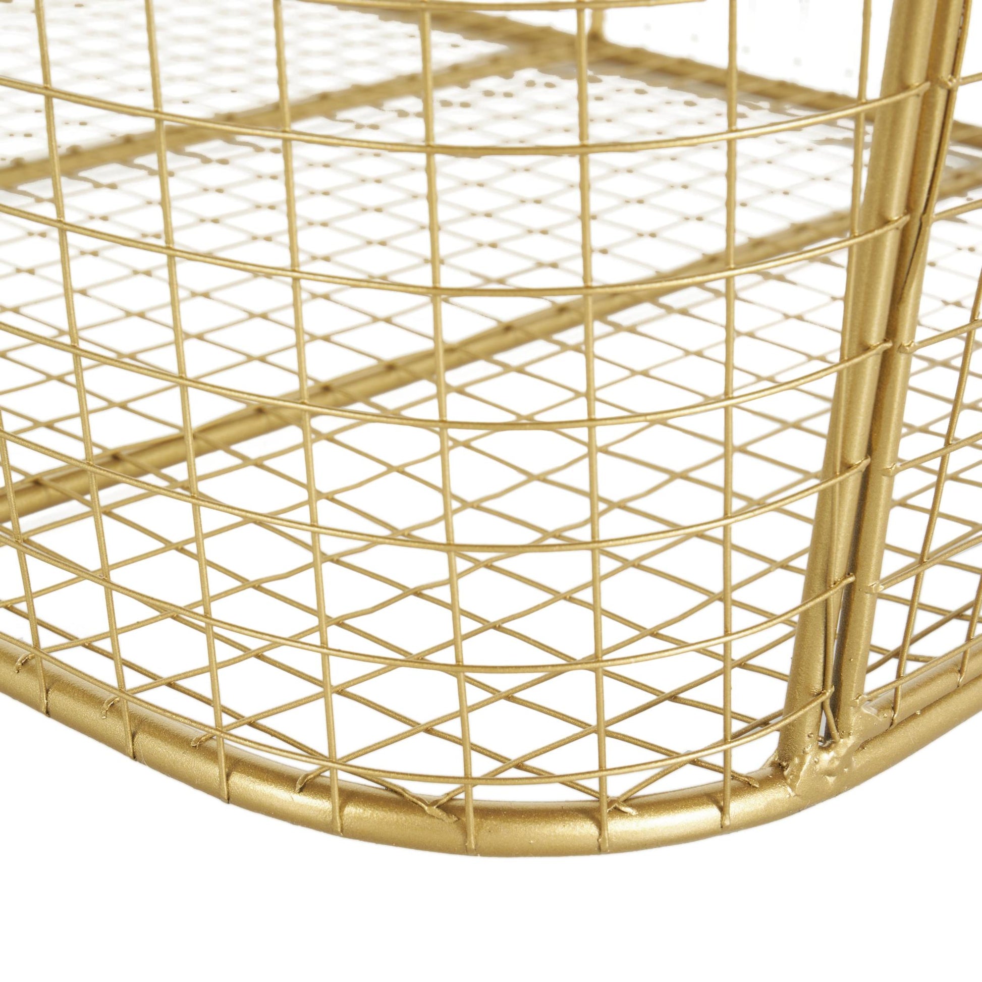 Geometric Metal Wire Grid Decorative and Functional Storage Basket with Curved Sides and Ring Handles
