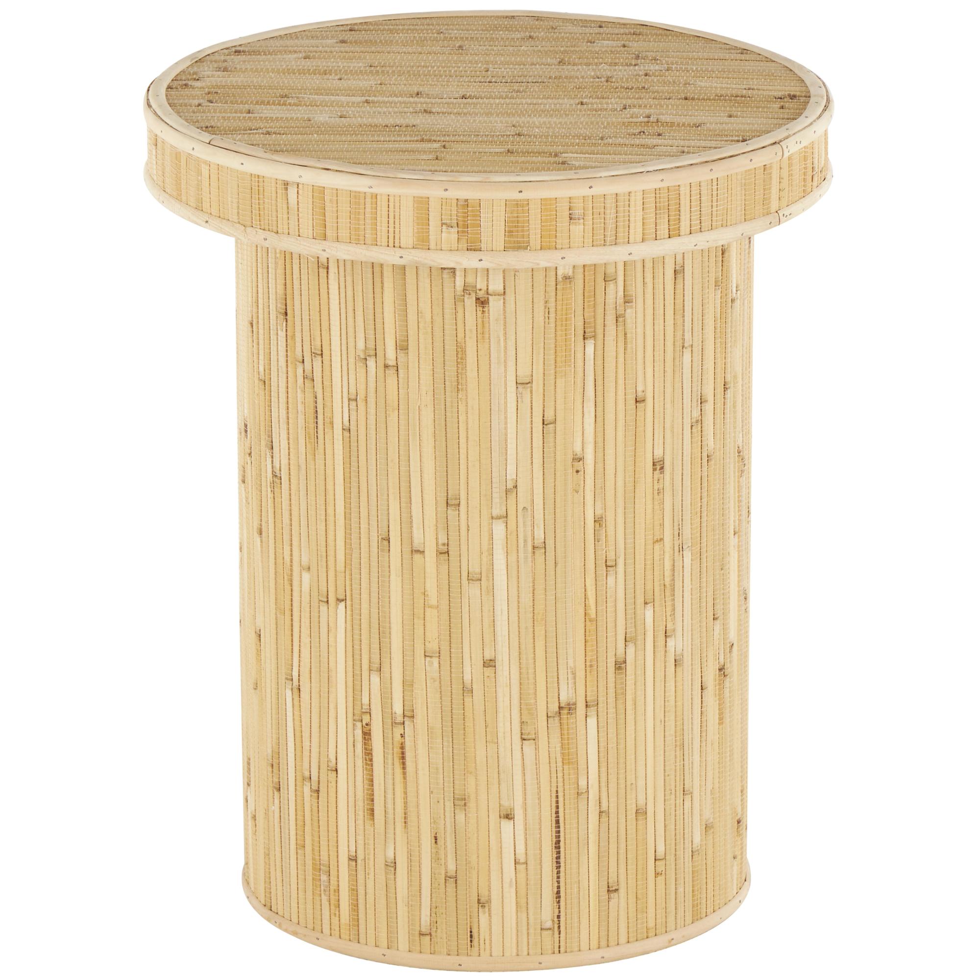 Light Brown Wooden Handmade Side End Accent Table with Linear Wood Strip Design