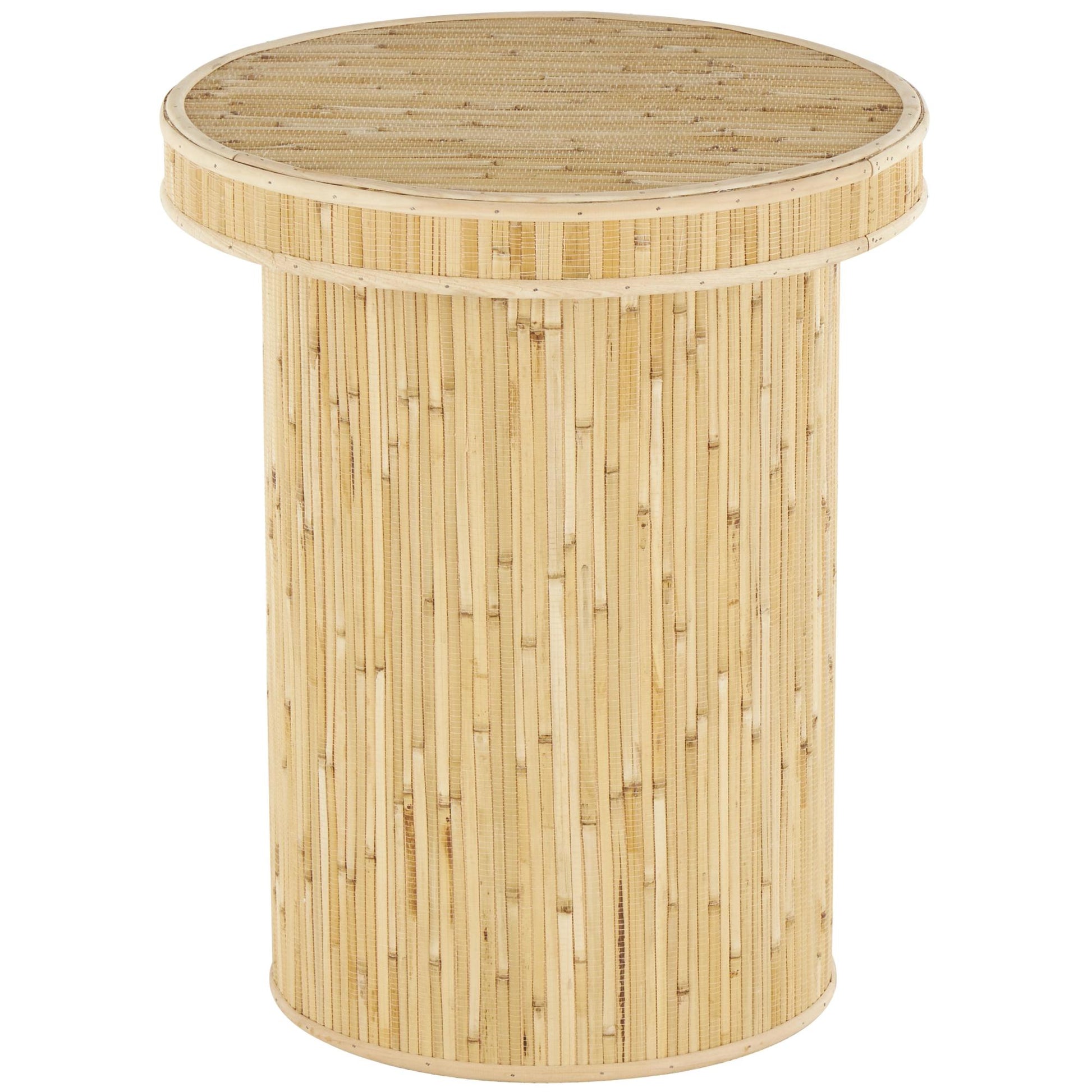 Light Brown Wooden Handmade Side End Accent Table with Linear Wood Strip Design
