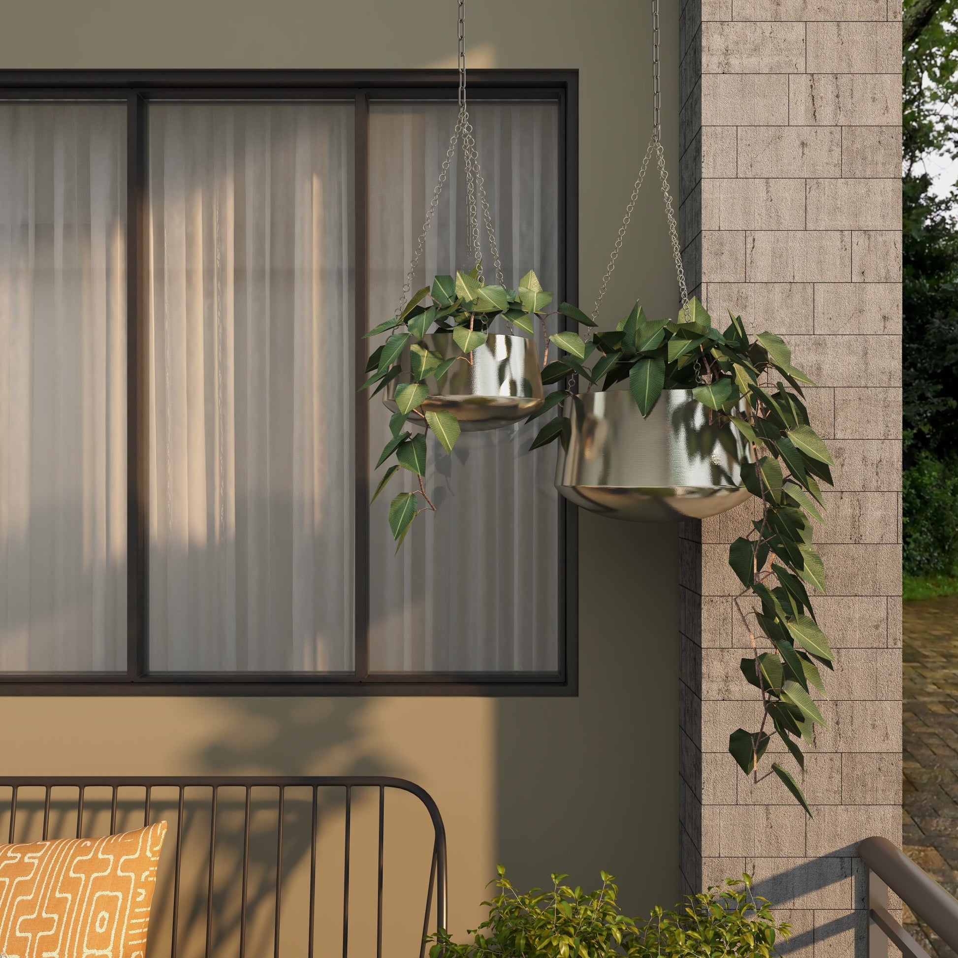 Set of 2 Metal Hanging Dome Indoor Outdoor Wall Planter with Chain
