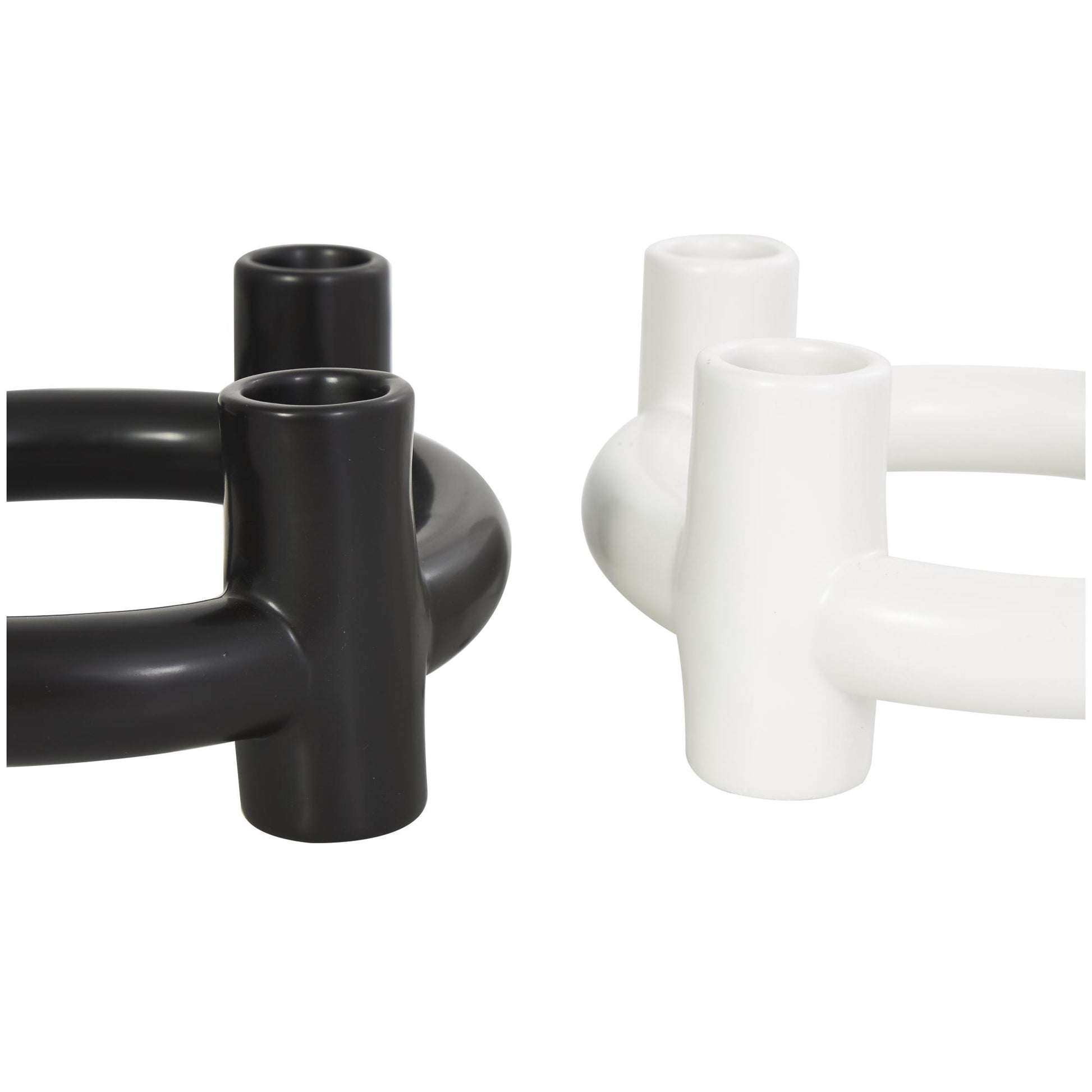 CosmoLiving by Cosmopolitan Set of 2 Geometric Black Ceramic Circle Decorative Candle Holder