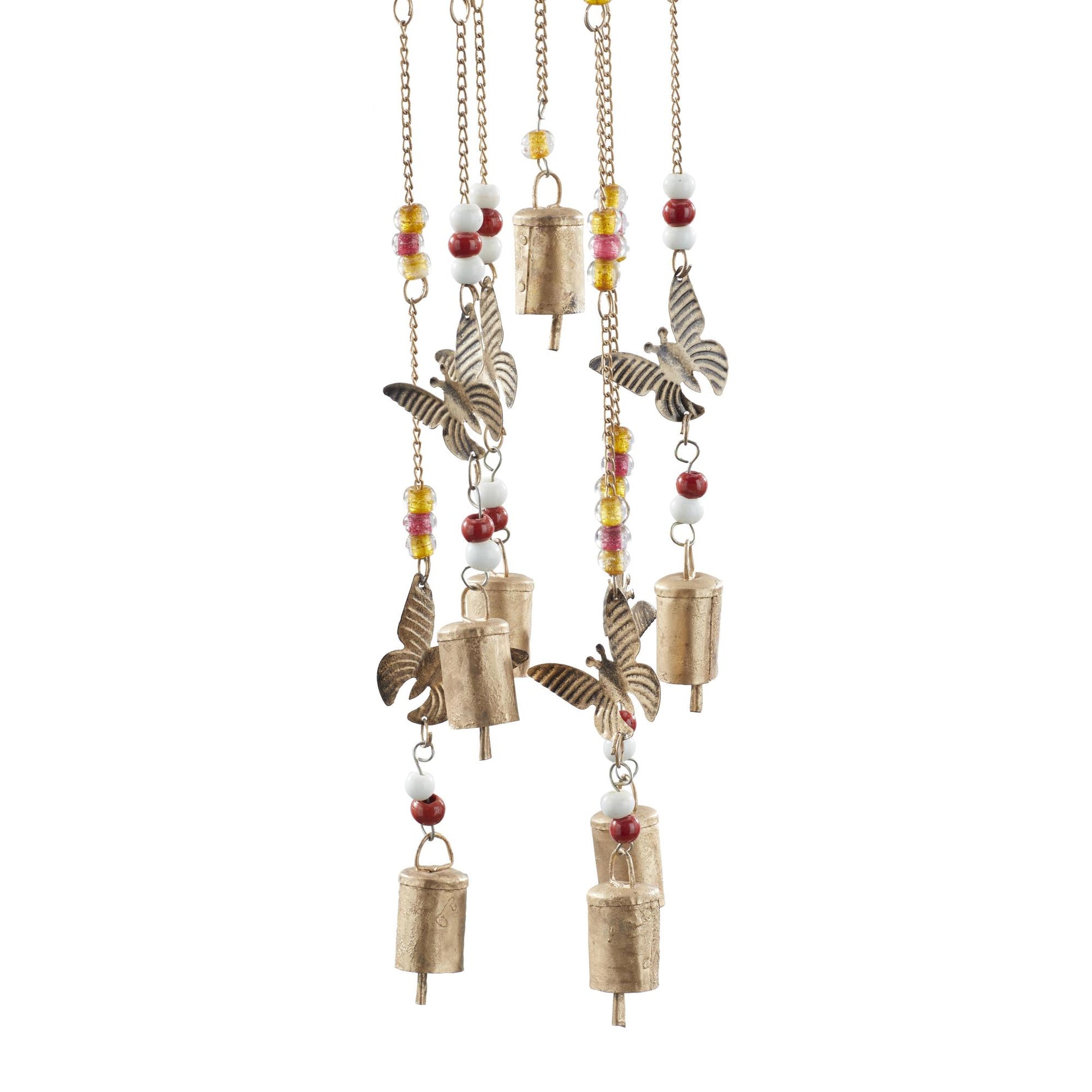 Butterfly Bronze Metal Handmade Birdhouse Indoor Outdoor Windchime with Glass Beads and Bells
