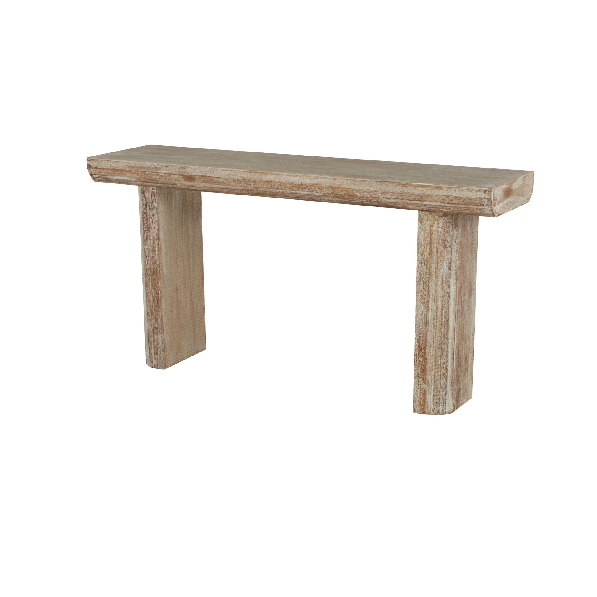 Beige Wood Living Room Console Table with Block Legs