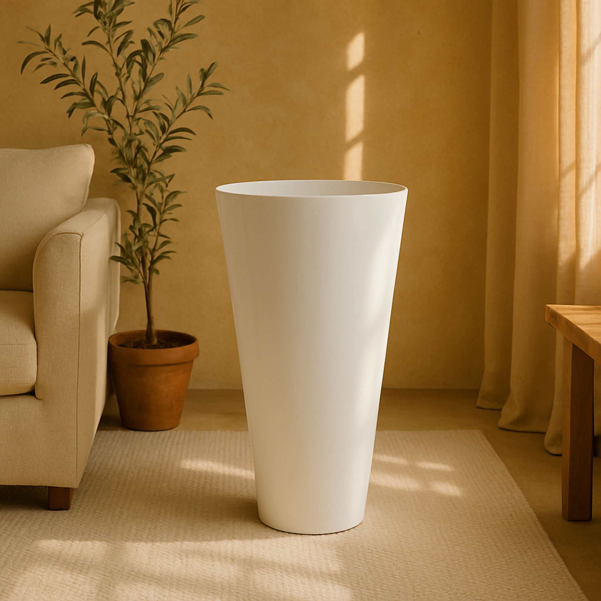 White Fiberglass Minimalistic Decorative Vase