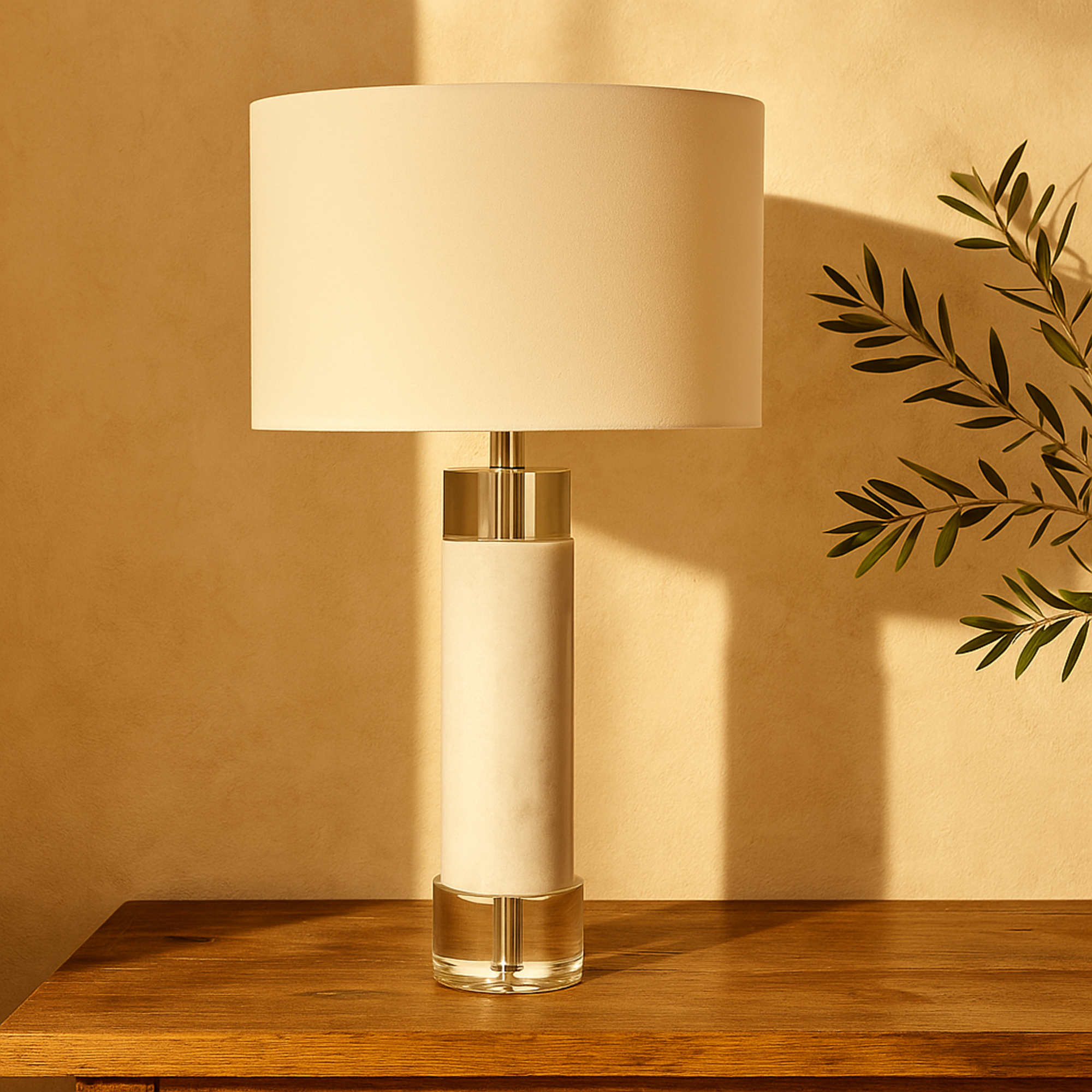 Marble Slender Stand Room Table Lamp with Drum Shade