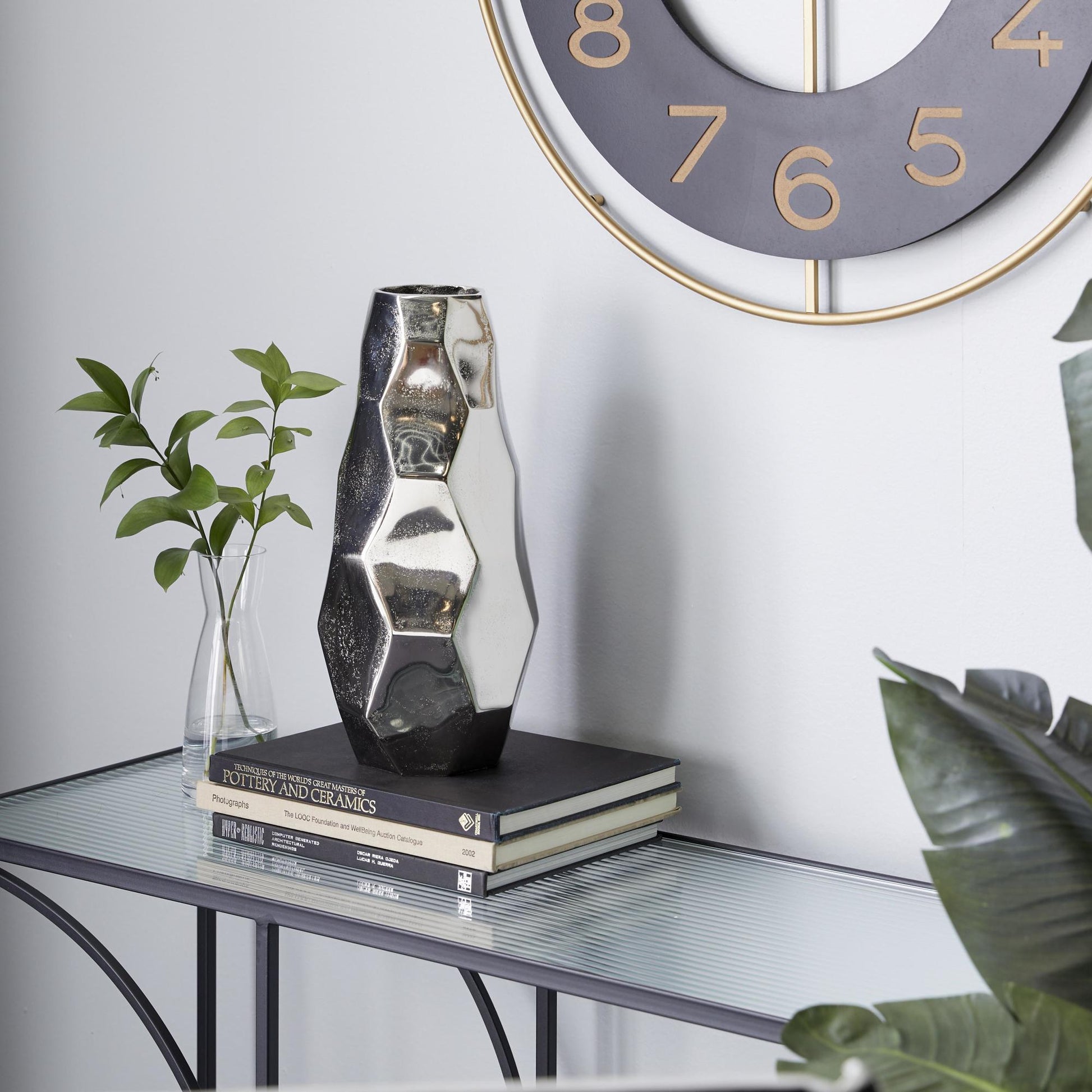 Geometric Silver Aluminum Metal Decorative Vase