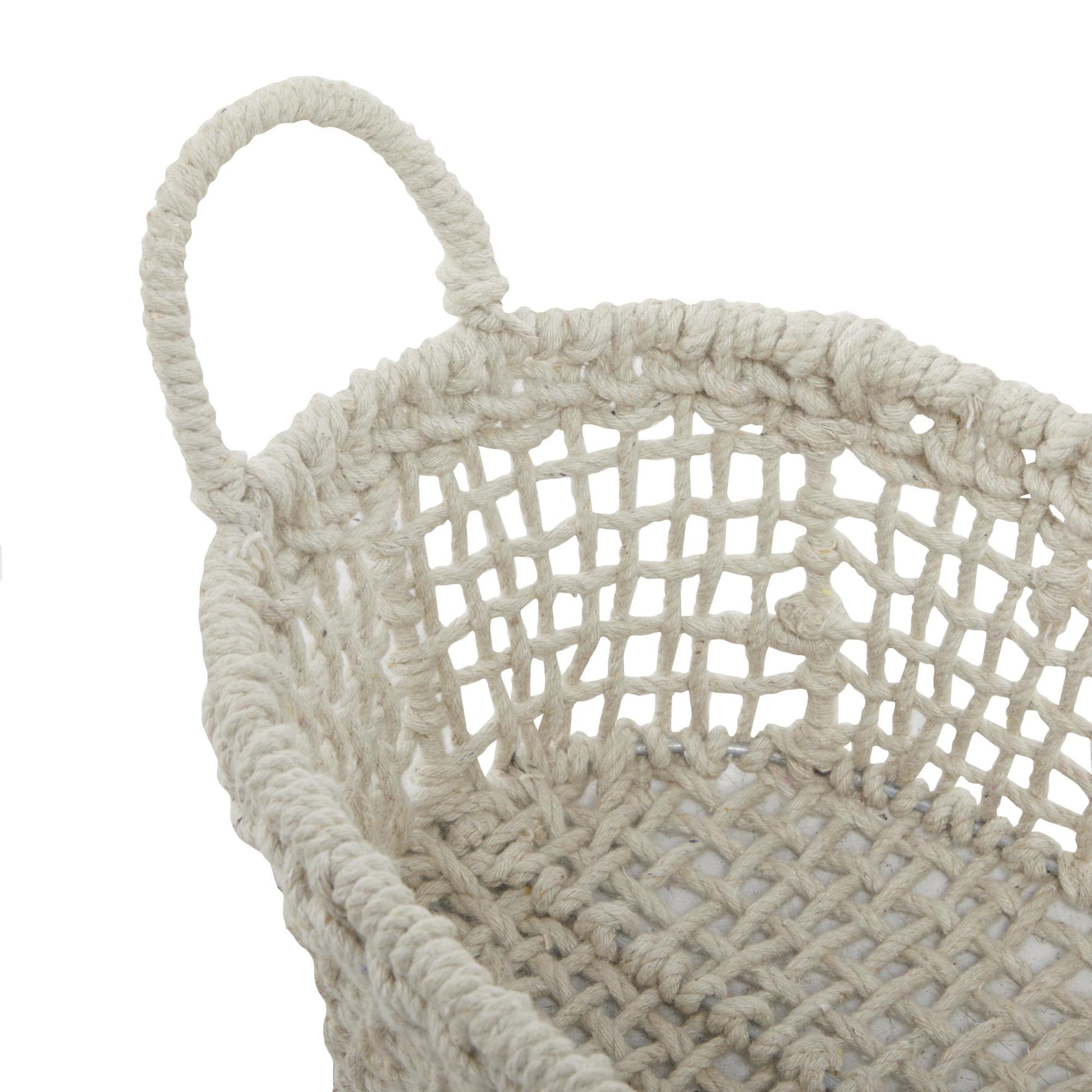 Set of 3 Cotton Fabric Handmade Decorative and Functional Storage Basket with Handles