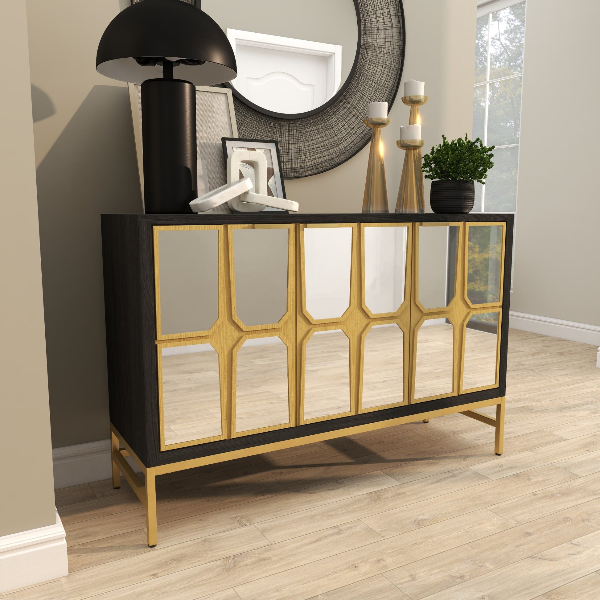 Wooden 3 Door Room Cabinet with Mirrored Front