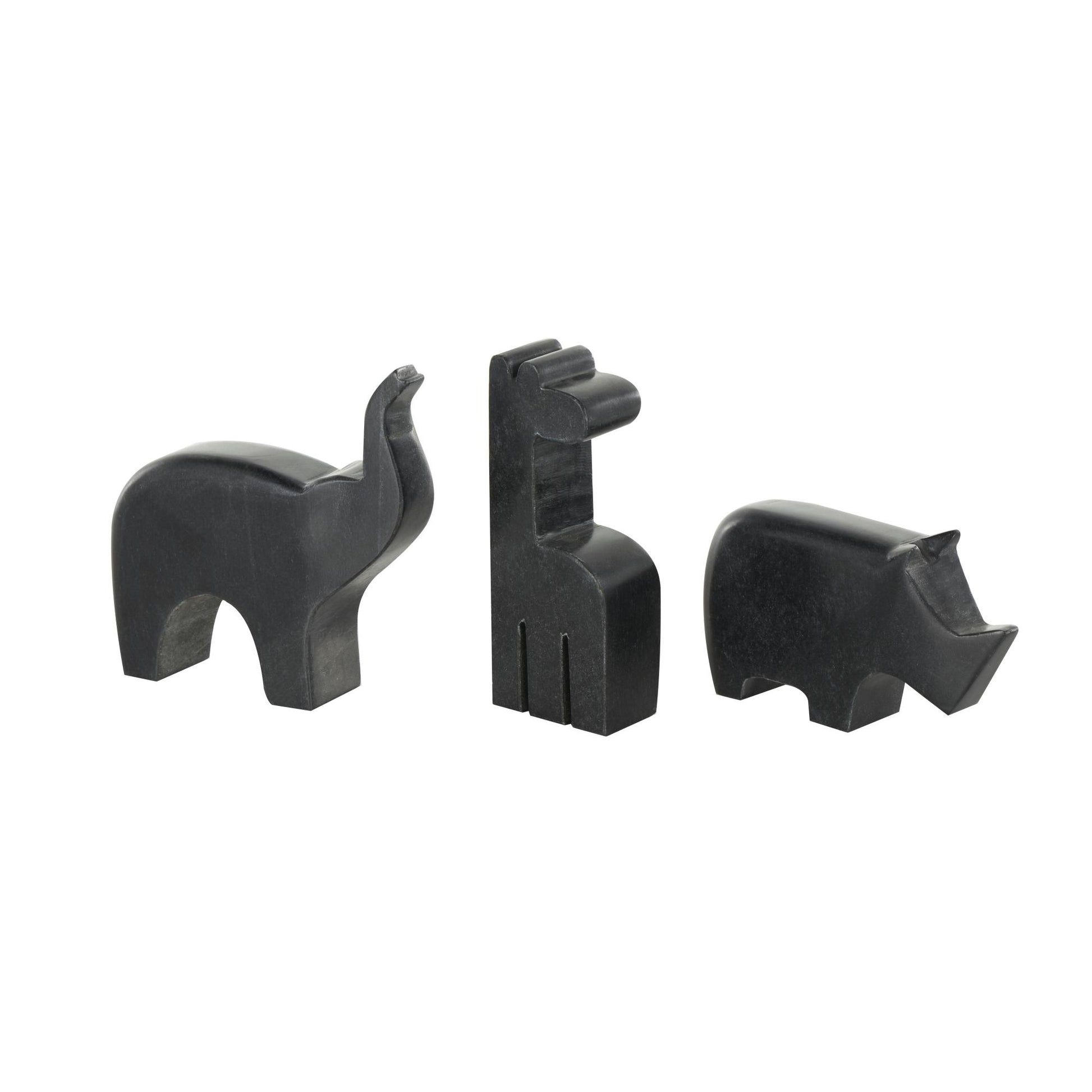 Set of 3 Safari Animals Marble Small Abstract Rounded Decorative Sculpture Set of 3 6", 4", 6"H