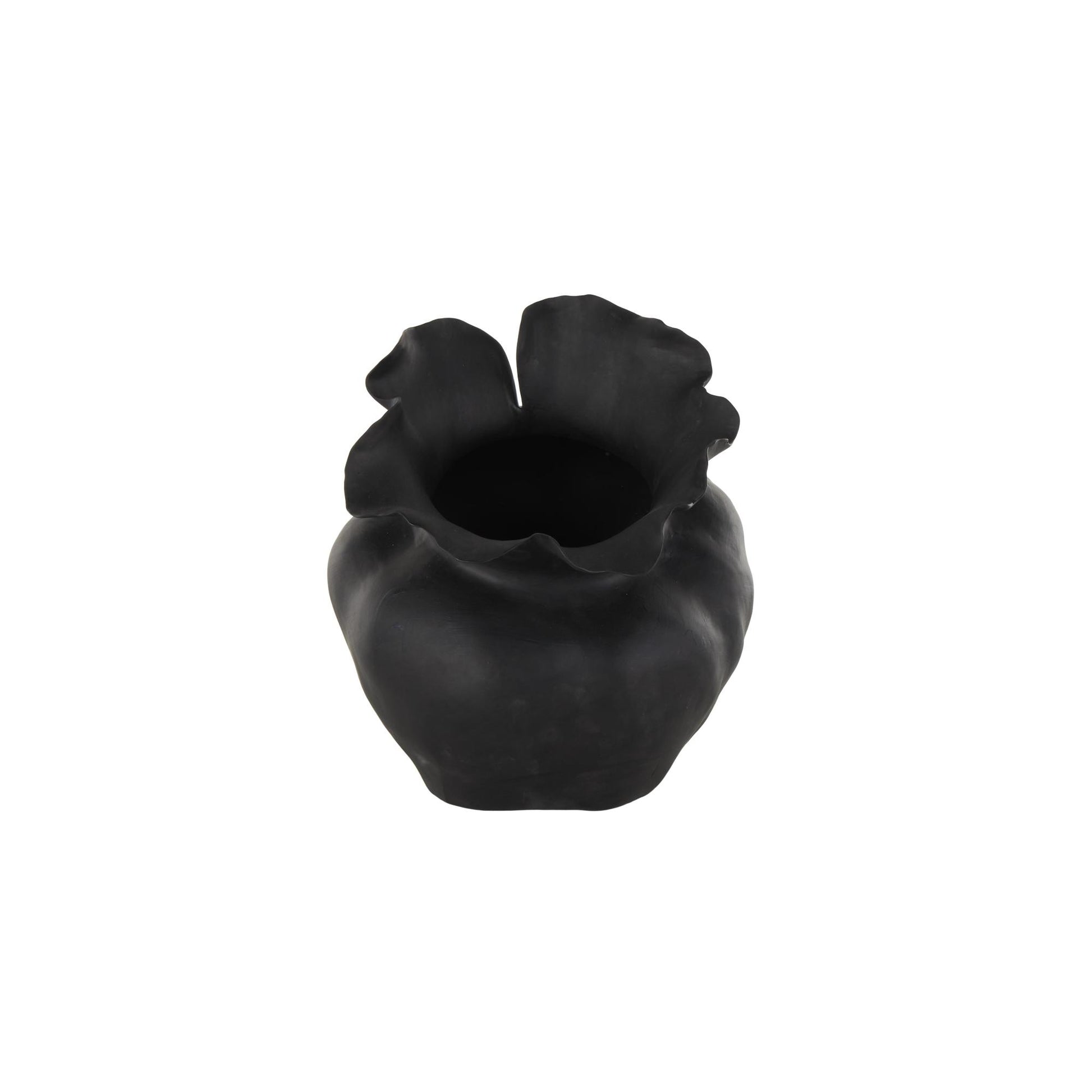 Abstract Ceramic Wide Rounded Floral Shaped Decorative Vase with Petal Rim