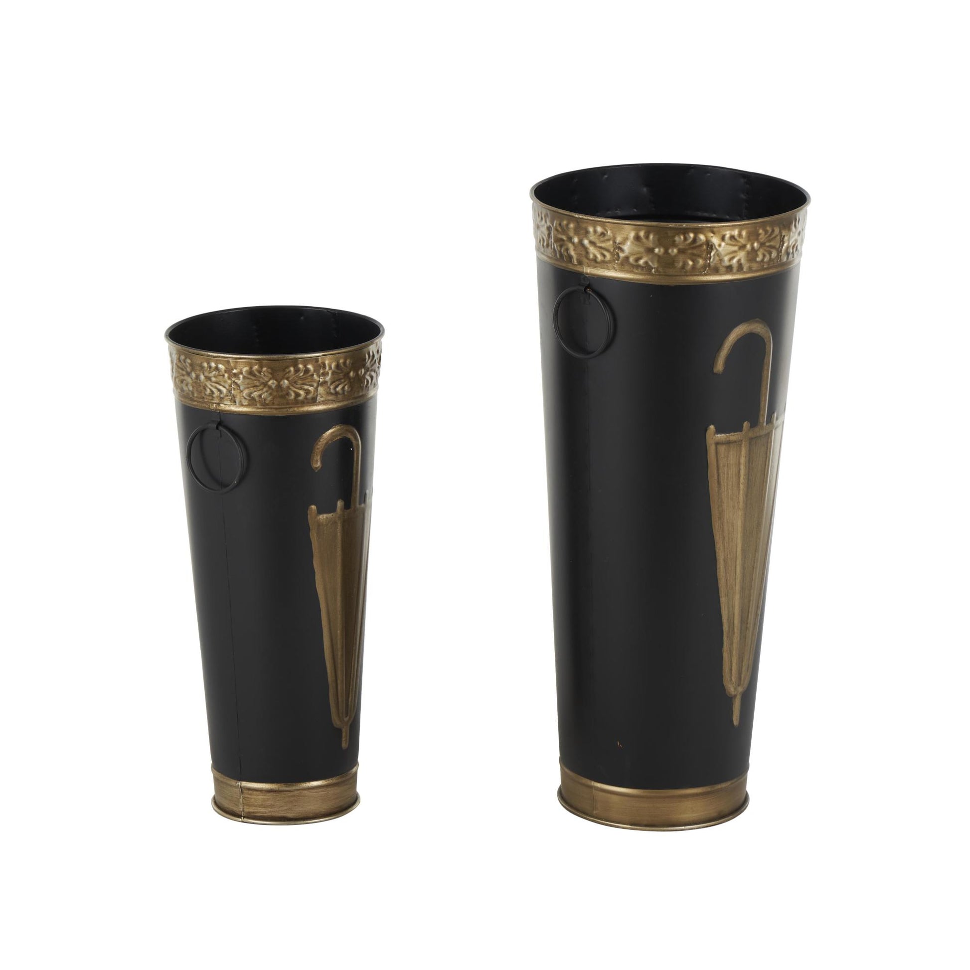 Set of 2 Metal Decorative Umbrella Stand with Umbrella Image and Handles