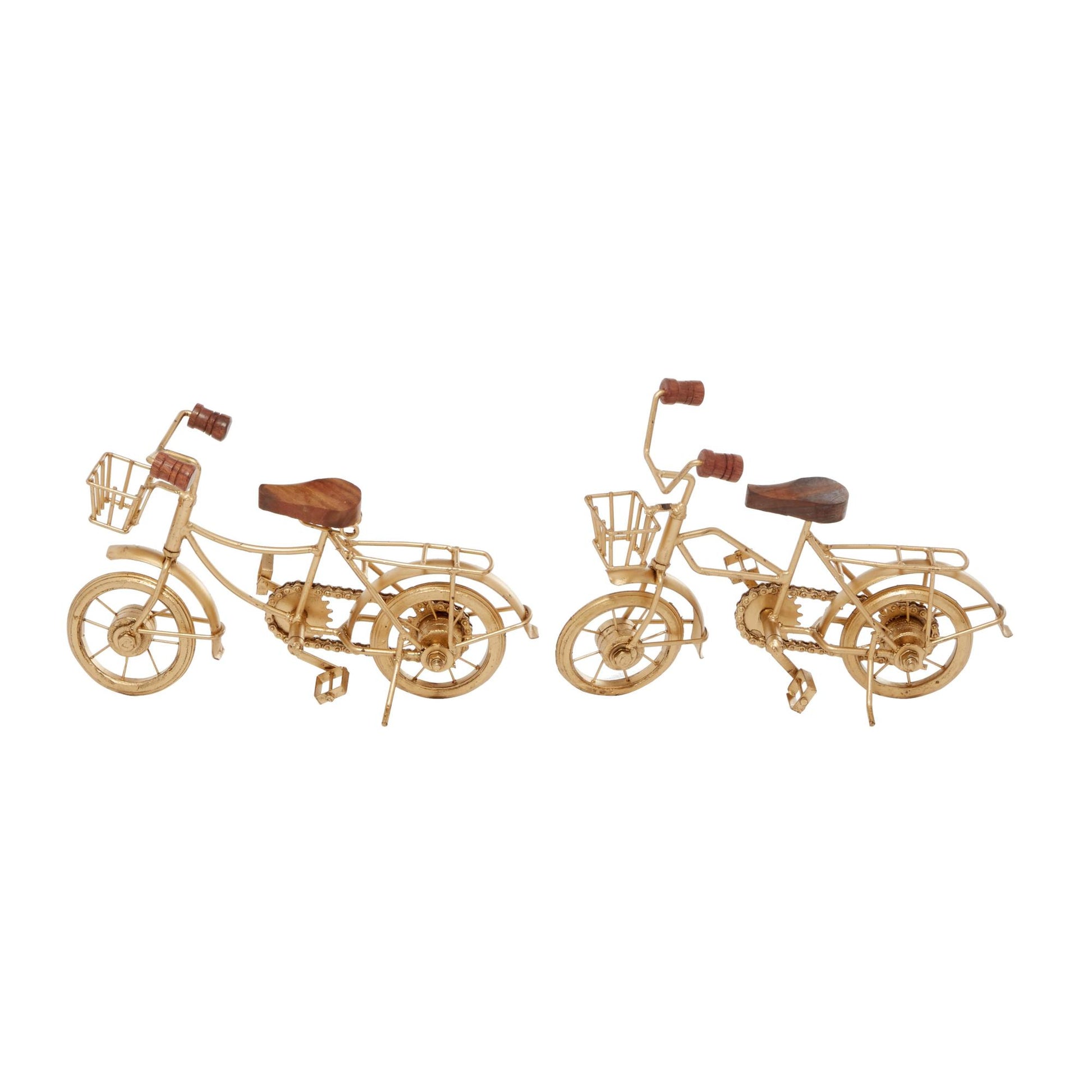 Set of 2 Bike Metal Decorative Sculpture with Wood Accents