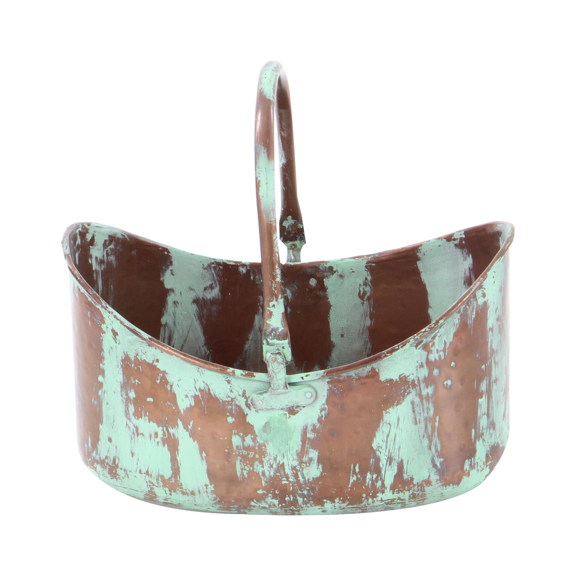 Set of 3 Copper Metal Patina Tulip Style Bucket Indoor Outdoor Planter with Stationary Handles