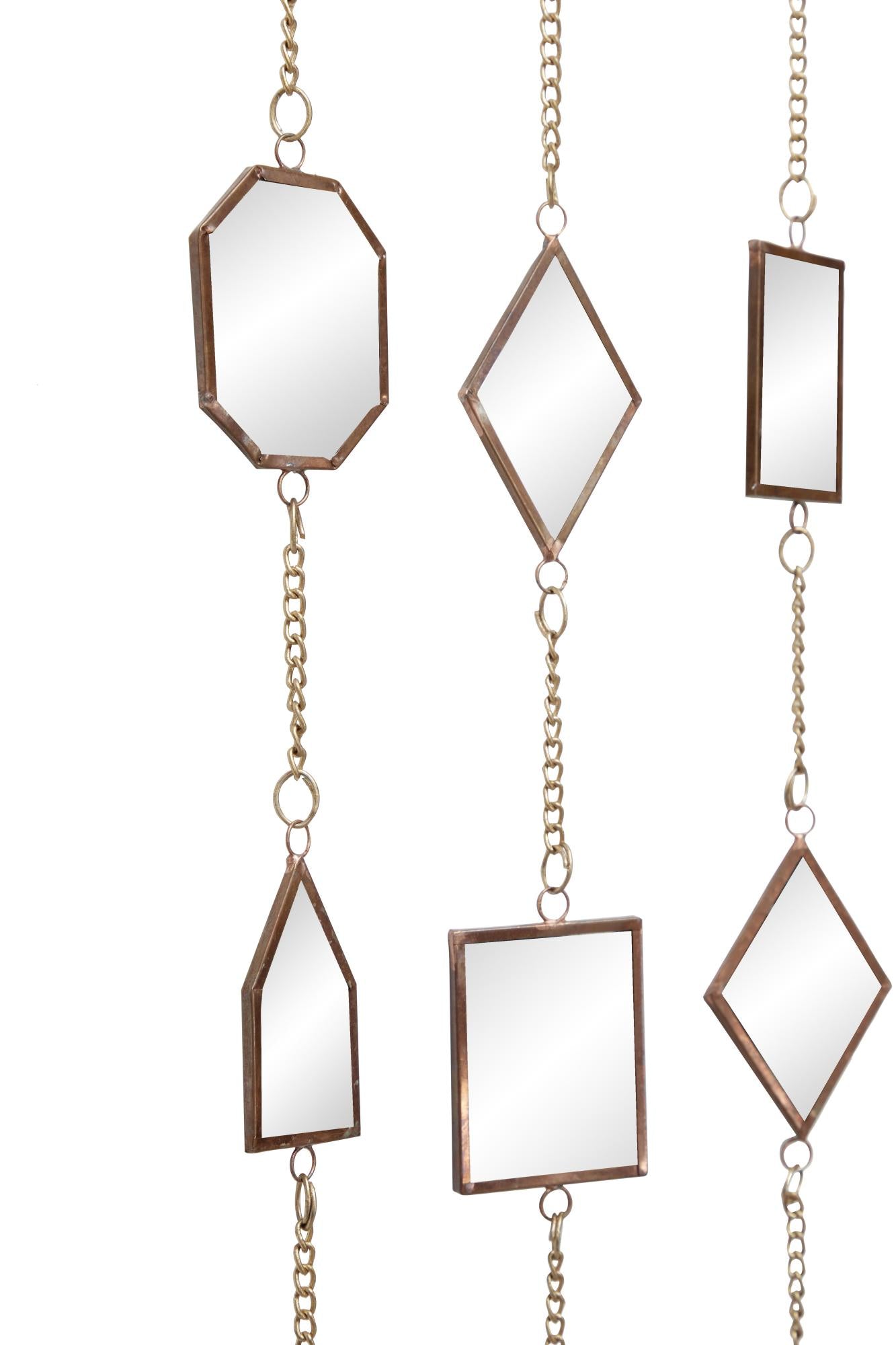Geometric Brown Metal Indoor Outdoor Windchime with Glass Mirrors and Bells