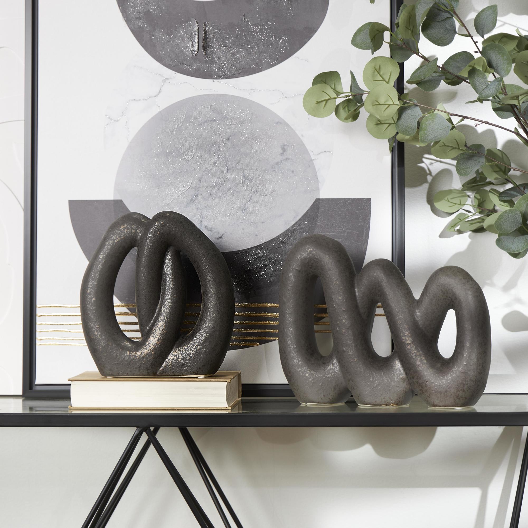 CosmoLiving by Cosmopolitan Set of 2 Abstract Black Ceramic Linked Decorative Sculpture