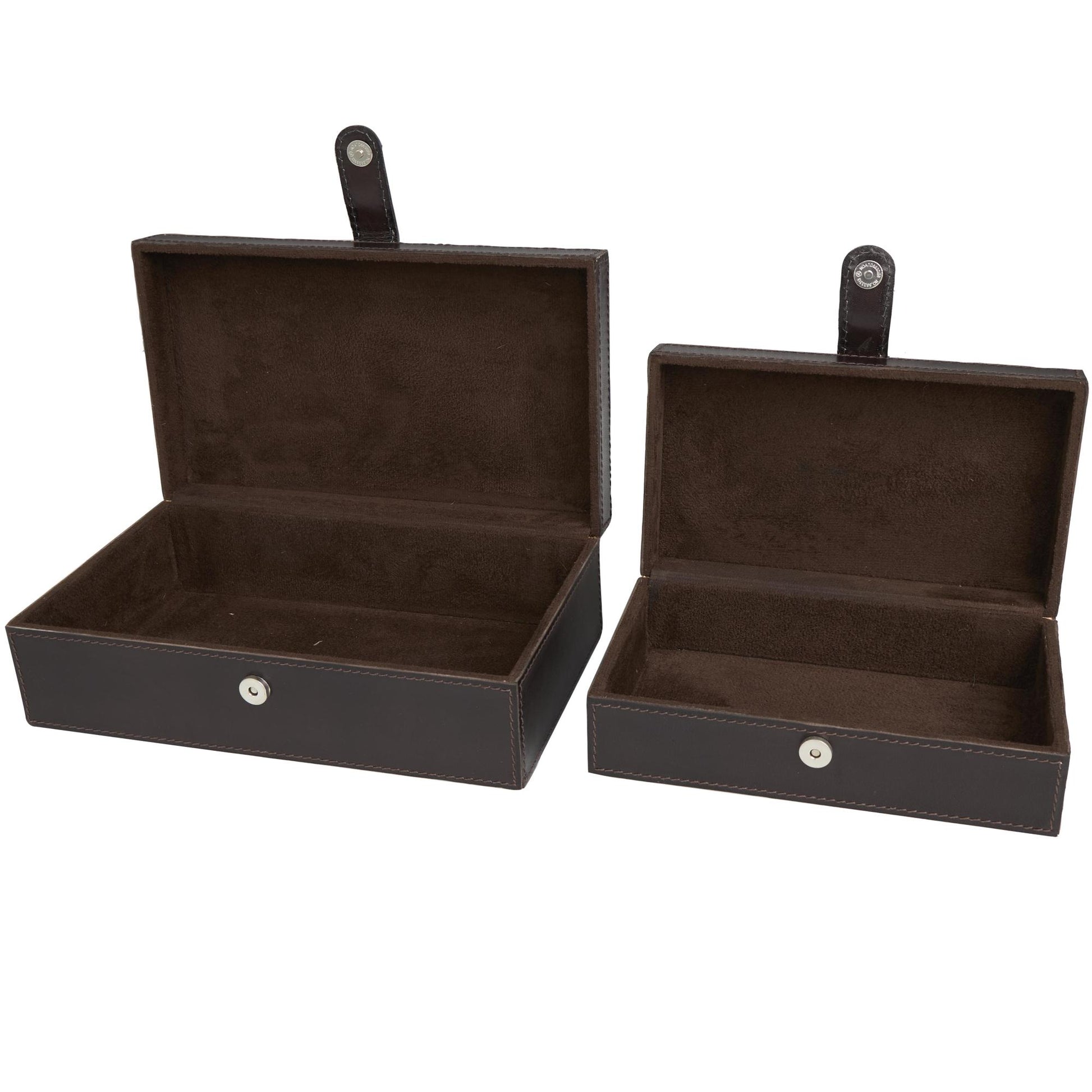 Set of 2 Leather Handmade Decorative Box with Snap Front Closure and Detailed Stitching