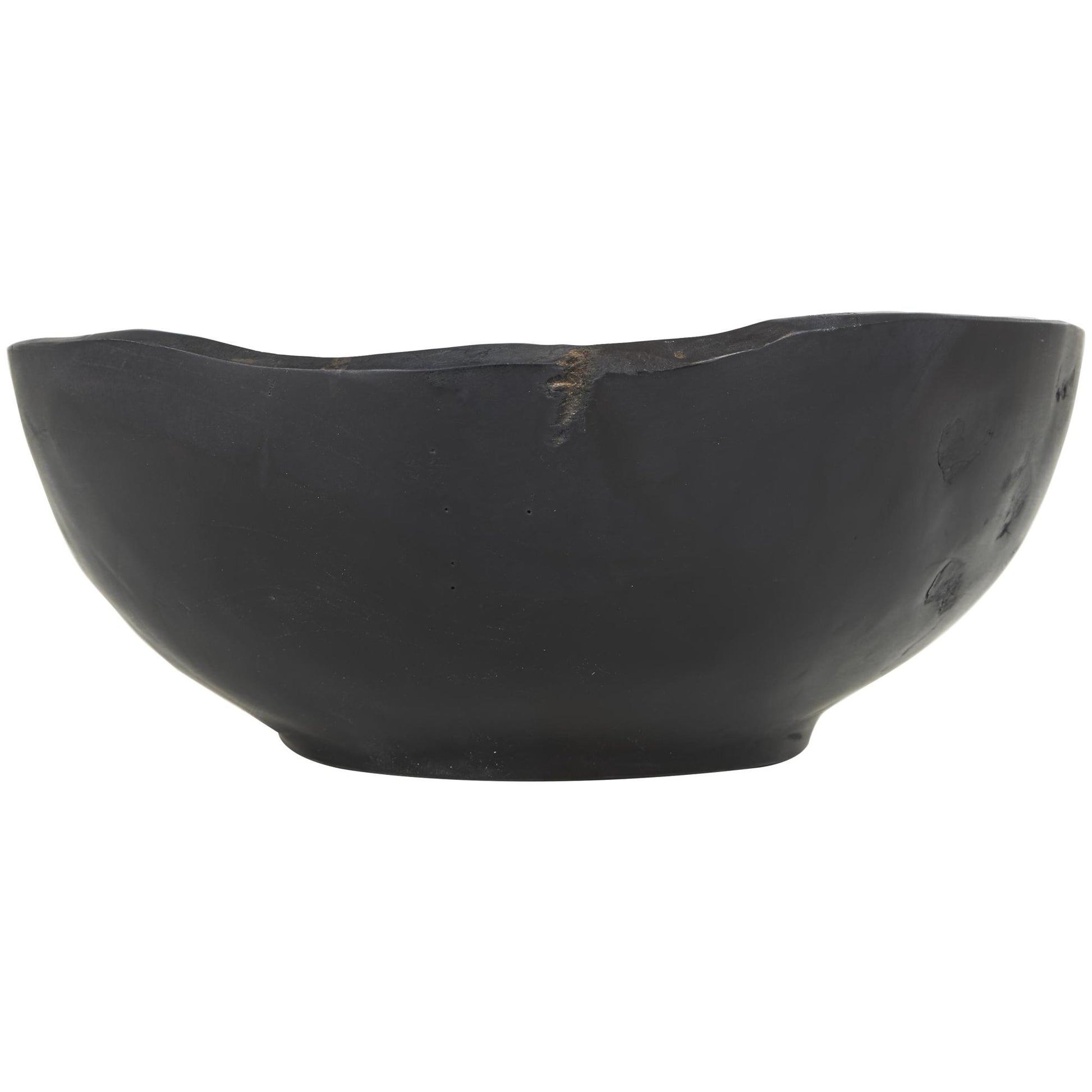 Abstract Black Teak Wood Handmade Large Decorative Bowl with Freeform Edge