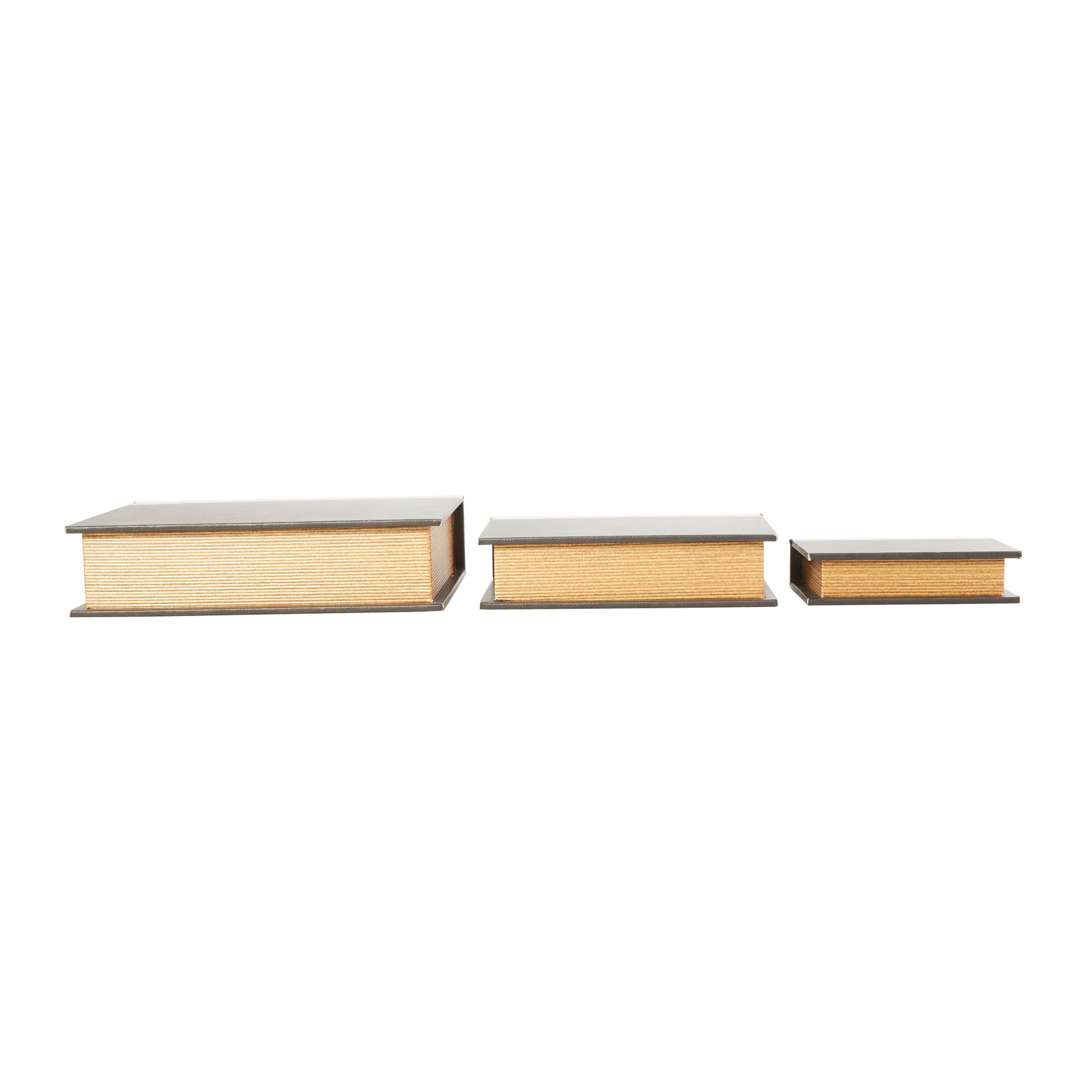 Set of 3 Black Faux Leather Paris, London, New York Faux Book Storage Decorative Box with White Spine