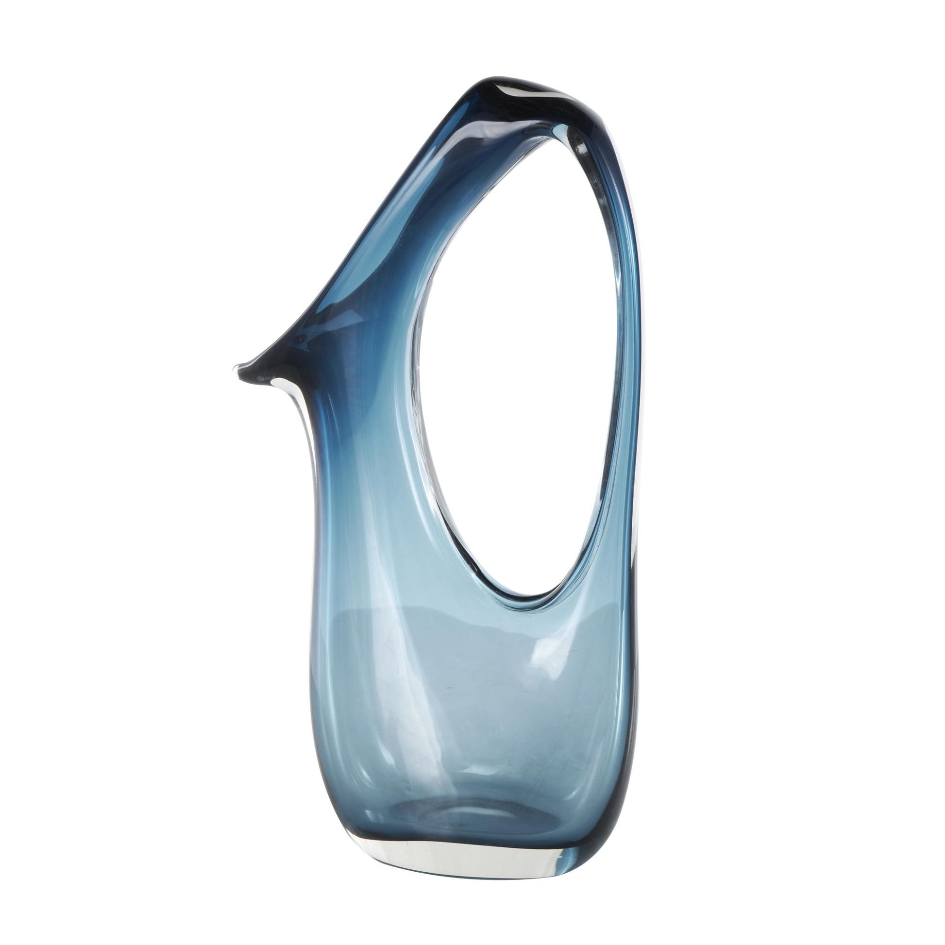 Abstract Blue Glass Ombre Decorative Vase with Cutout Handle and Elongated Opening