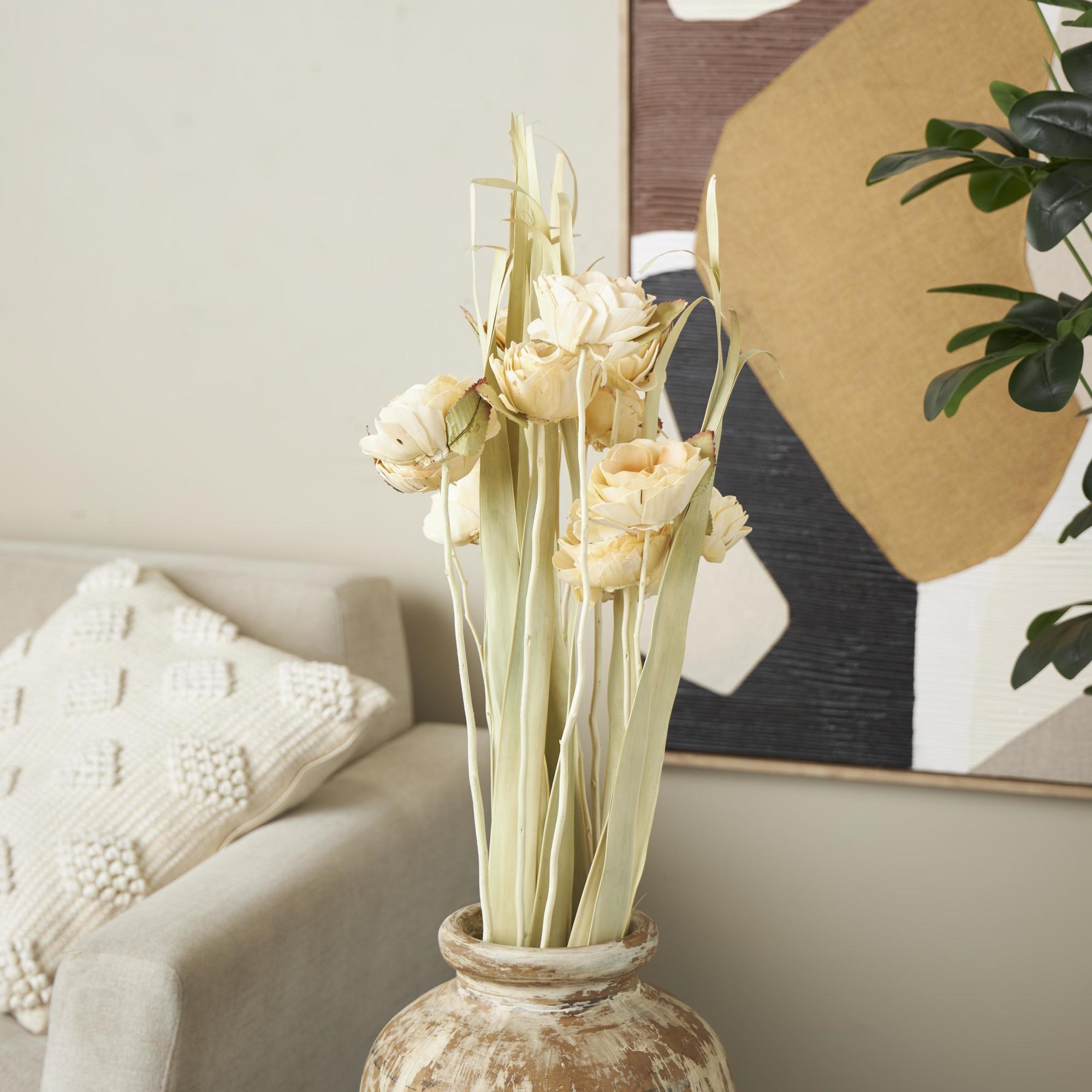 Cream Dried Plant Tall Home Decor Natural Foliage with Leaves