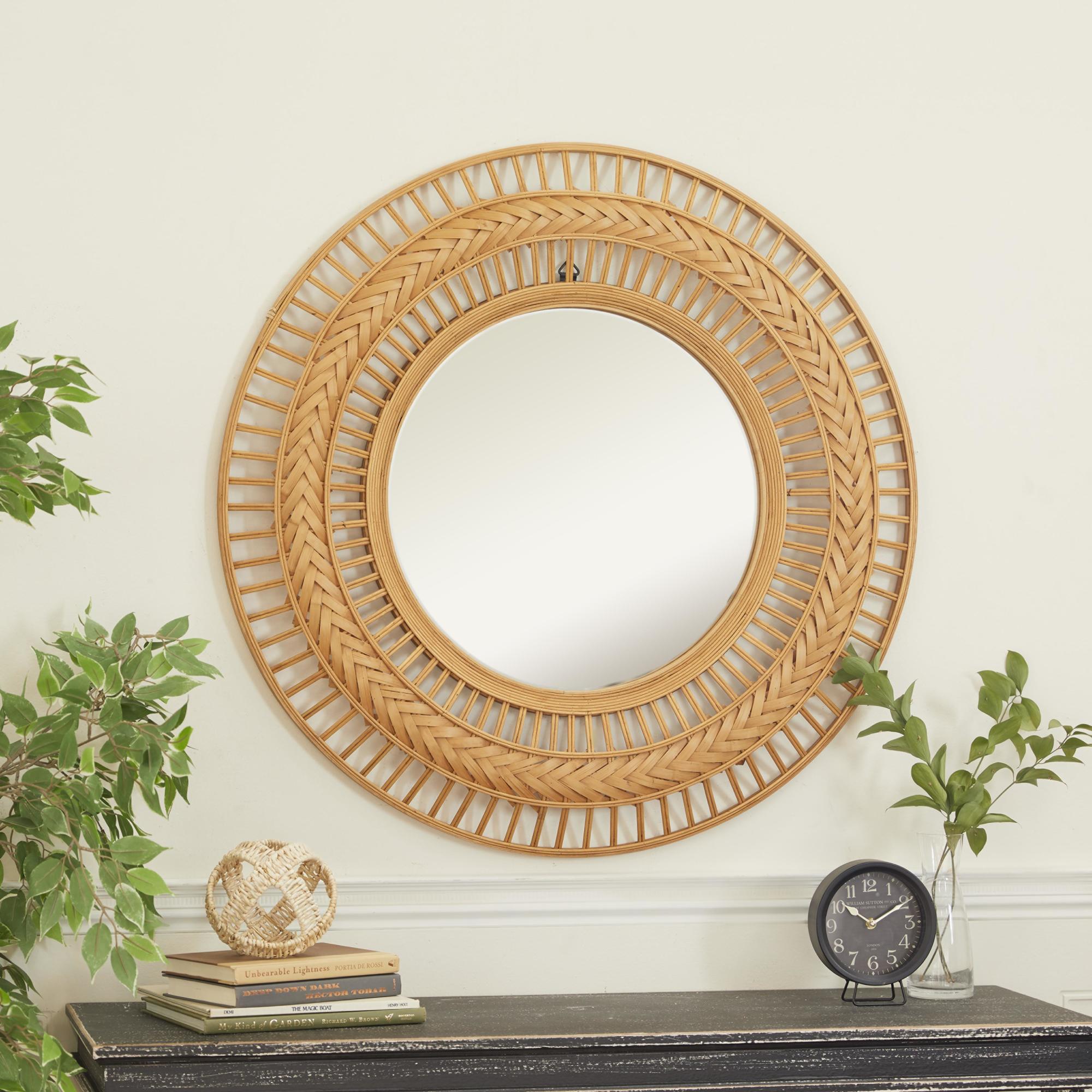 Tribal Brown Rattan Handmade Intricately Weaved Room Wall Mirror