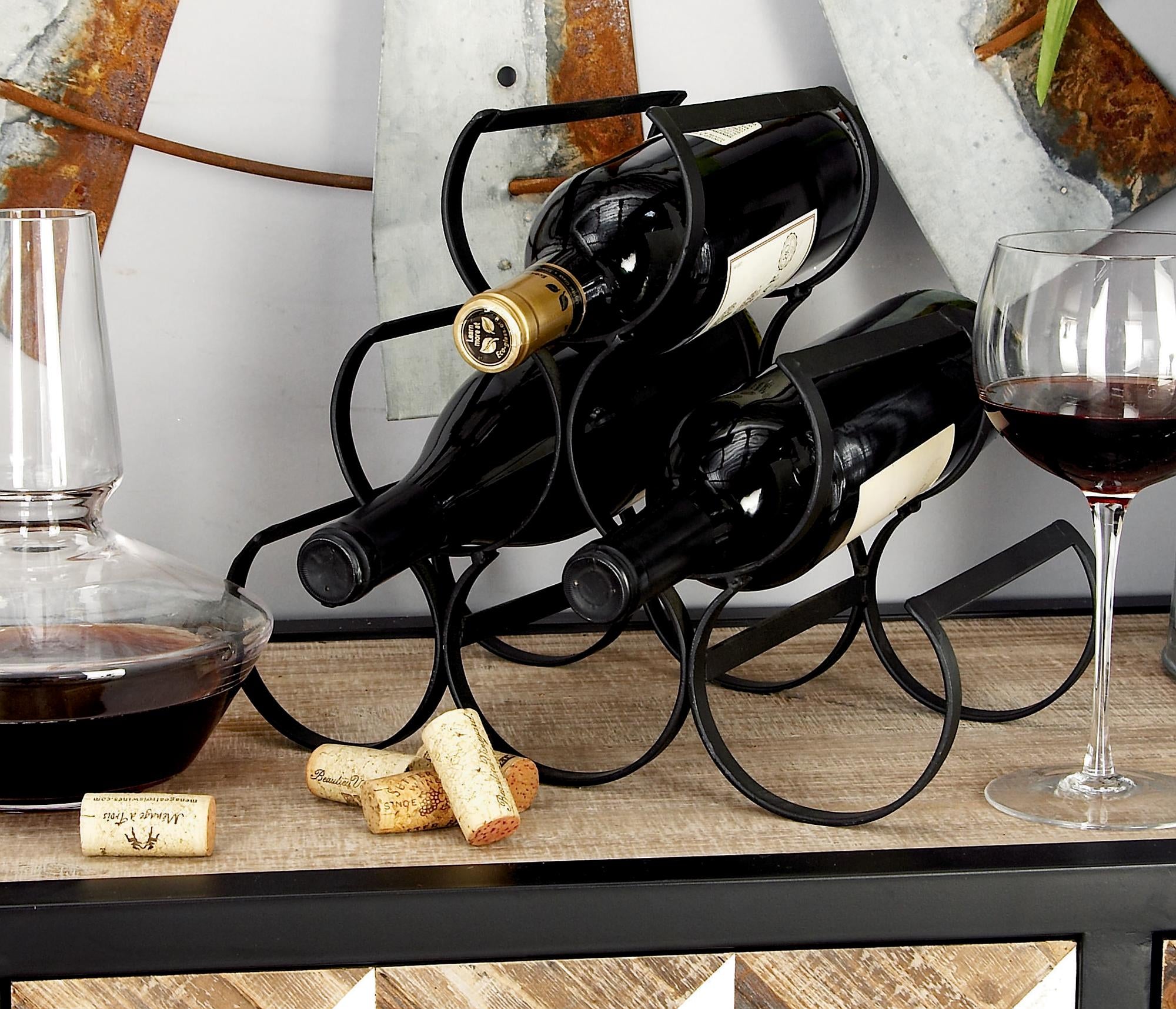 Black Metal 6 Bottle Kitchen Wine Rack with Curved Holders