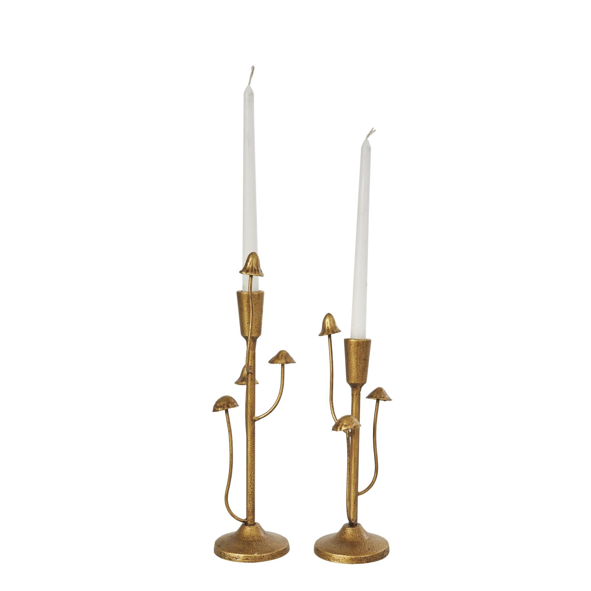 Set of 2 Abstract Gold Metal Mushroom Inspired Decorative Candle Holder