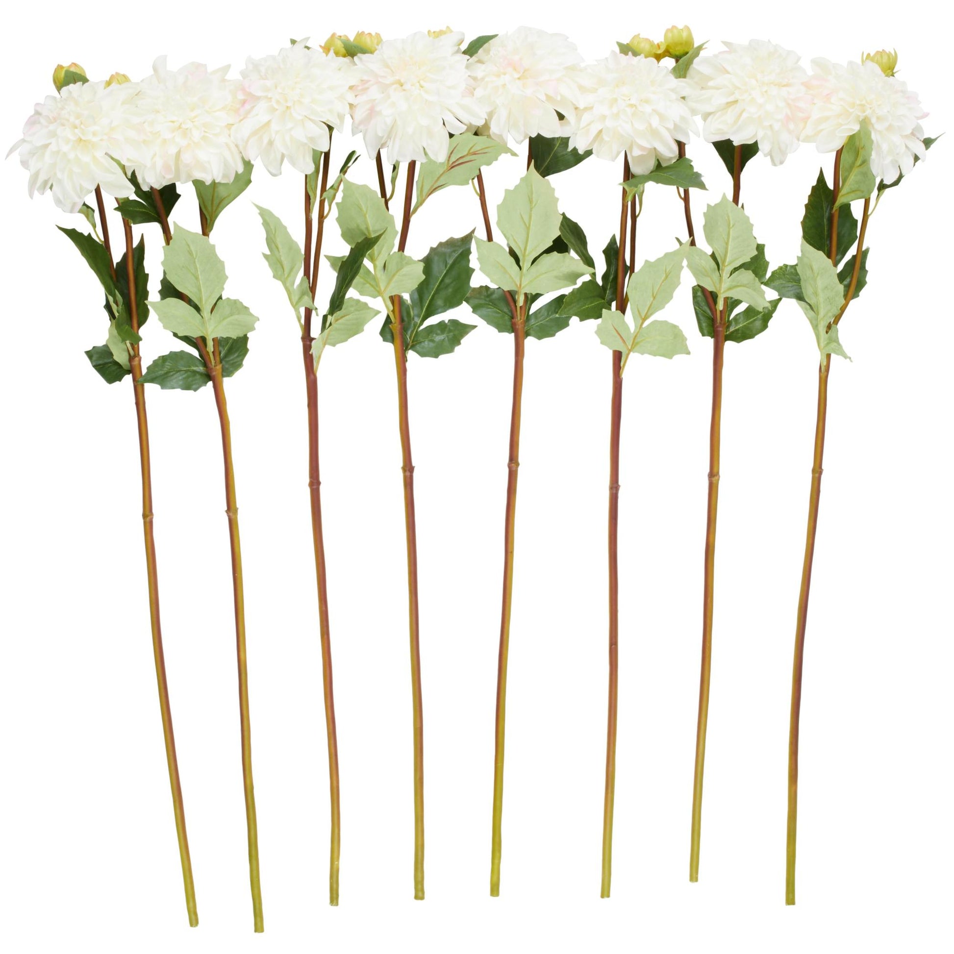 Set of 8 Dahlia White Faux Foliage Tall Indoor Outdoor Artificial Flower Stem