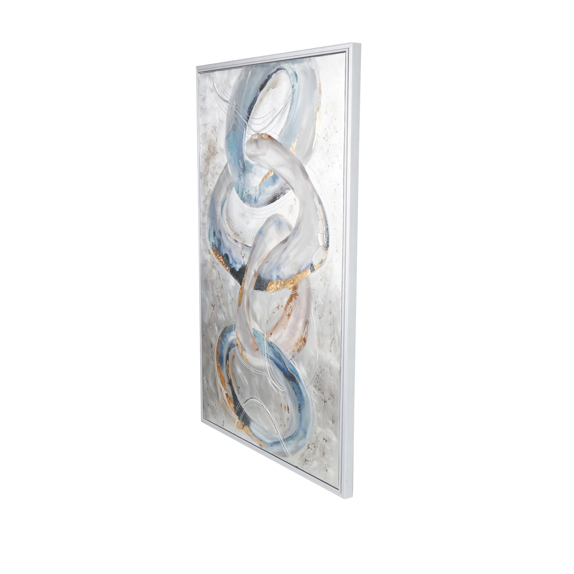 Abstract Gray Canvas Interlocked Rings Living Room Framed Wall Art with Gold and Blue Accents