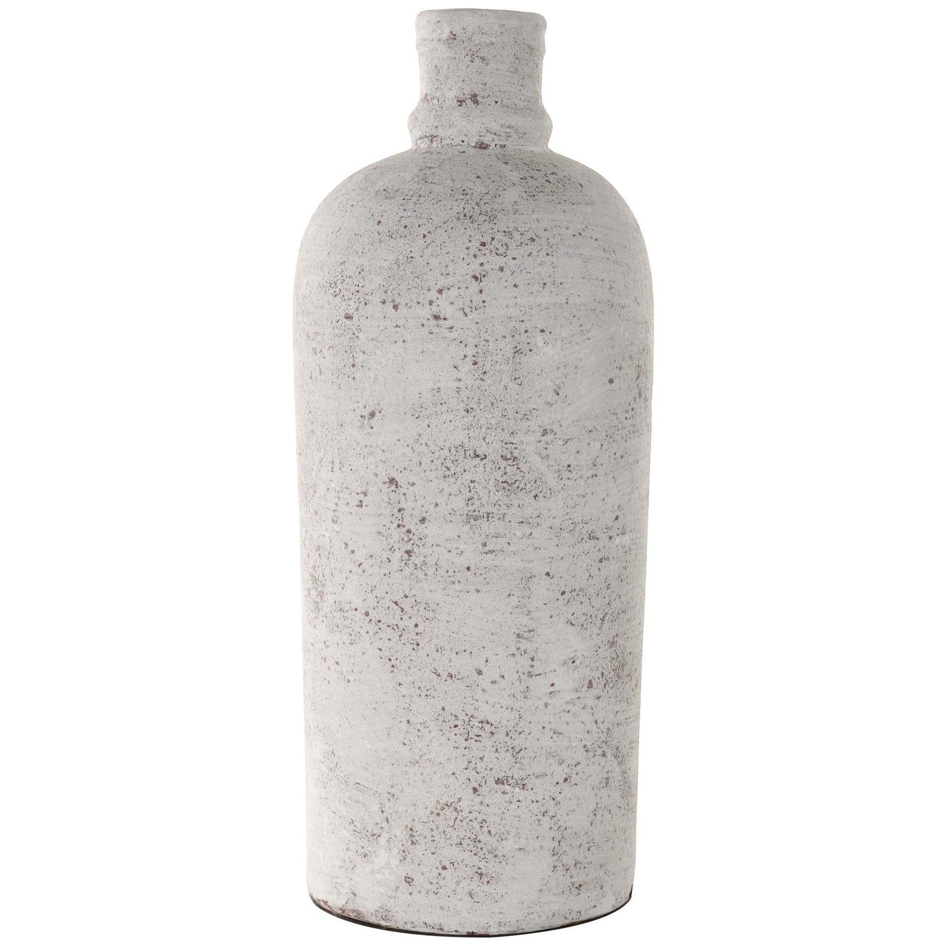 White Ceramic Antique Style Textured Decorative Vase with Curved Handle