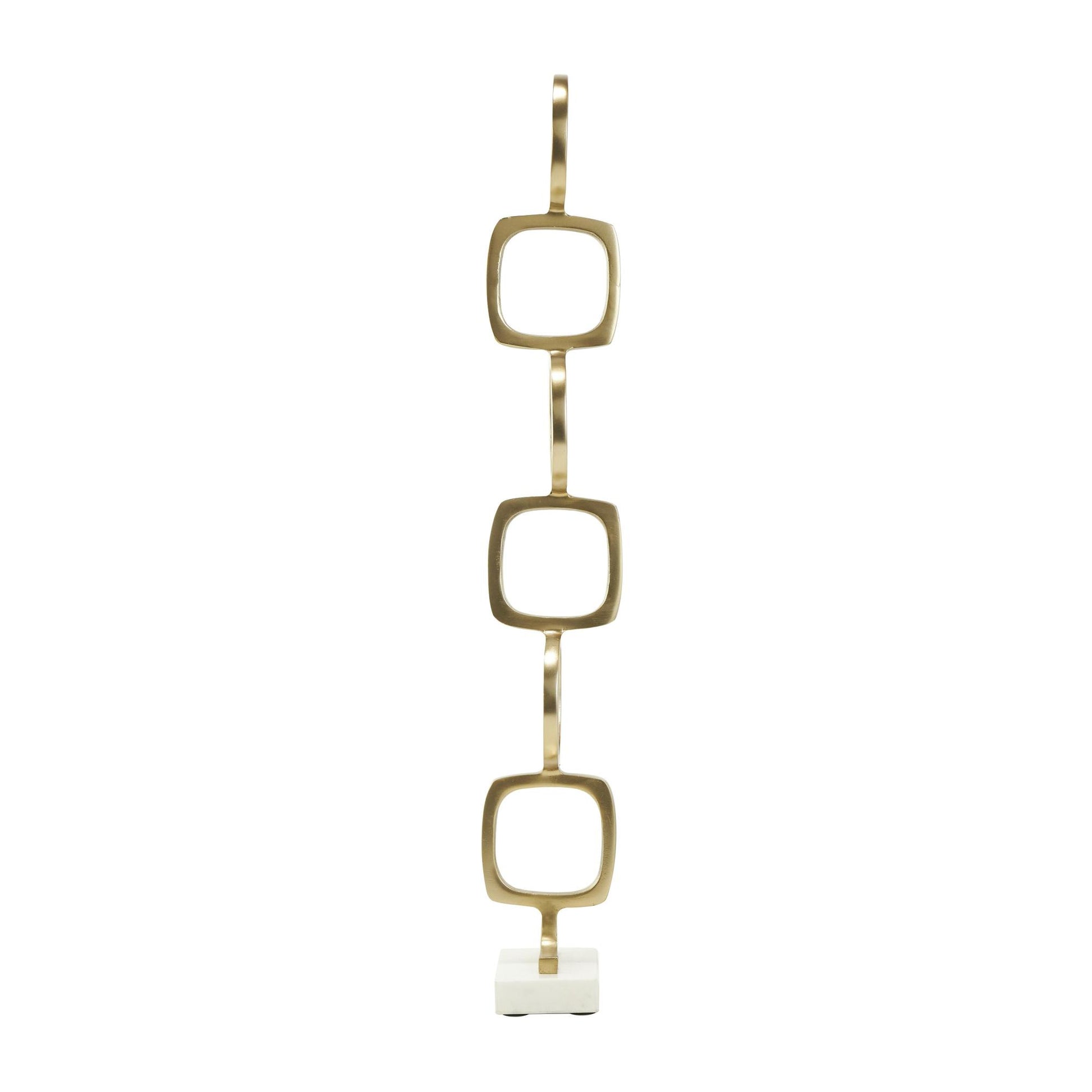 Set of 2 Abstract Aluminum Metal Stacked Geometric Rings Decorative Sculpture with Marble Bases