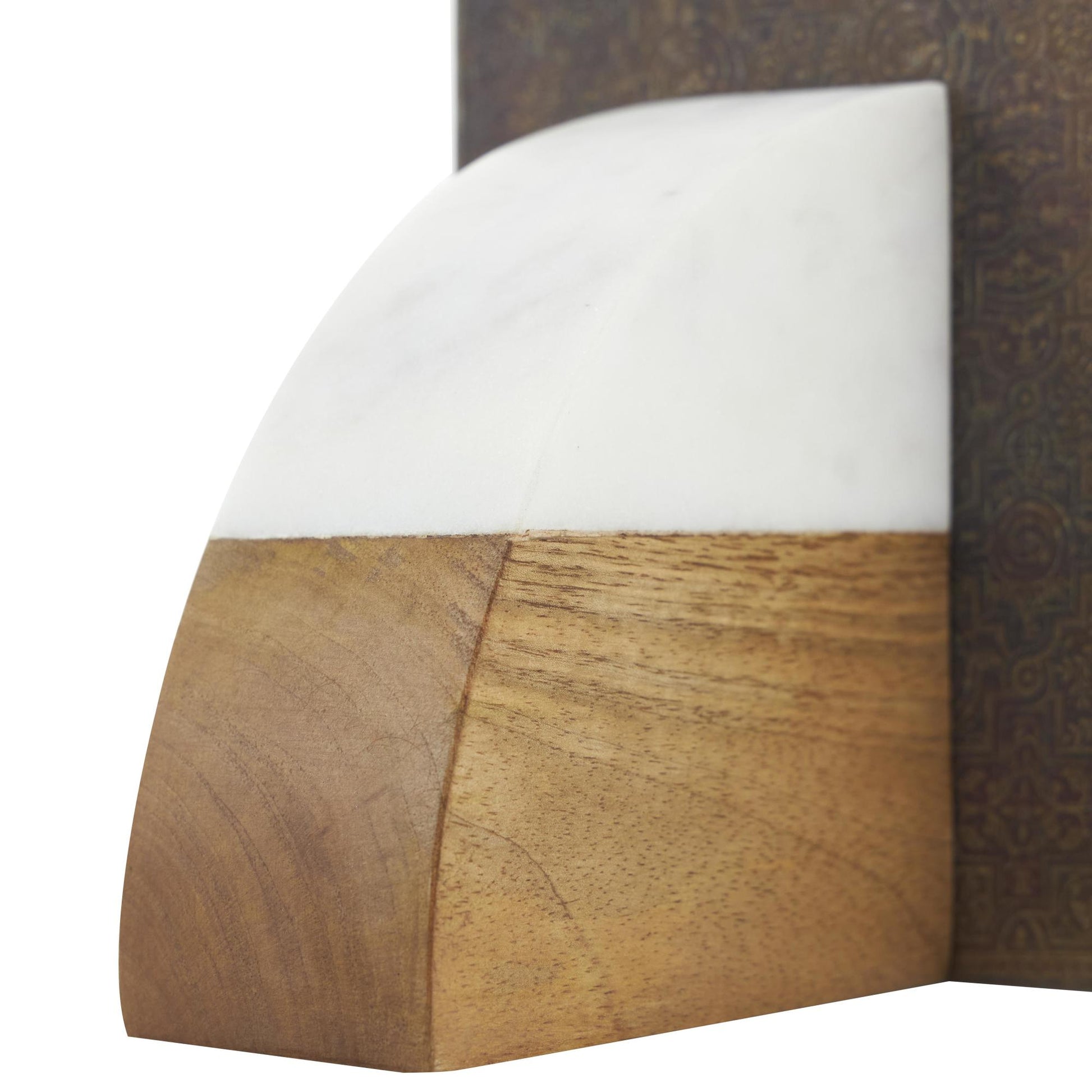 Set of 2 Geometric Brown Mango Wood Arched 5 lbs Decorative Bookends with White Marble Tops