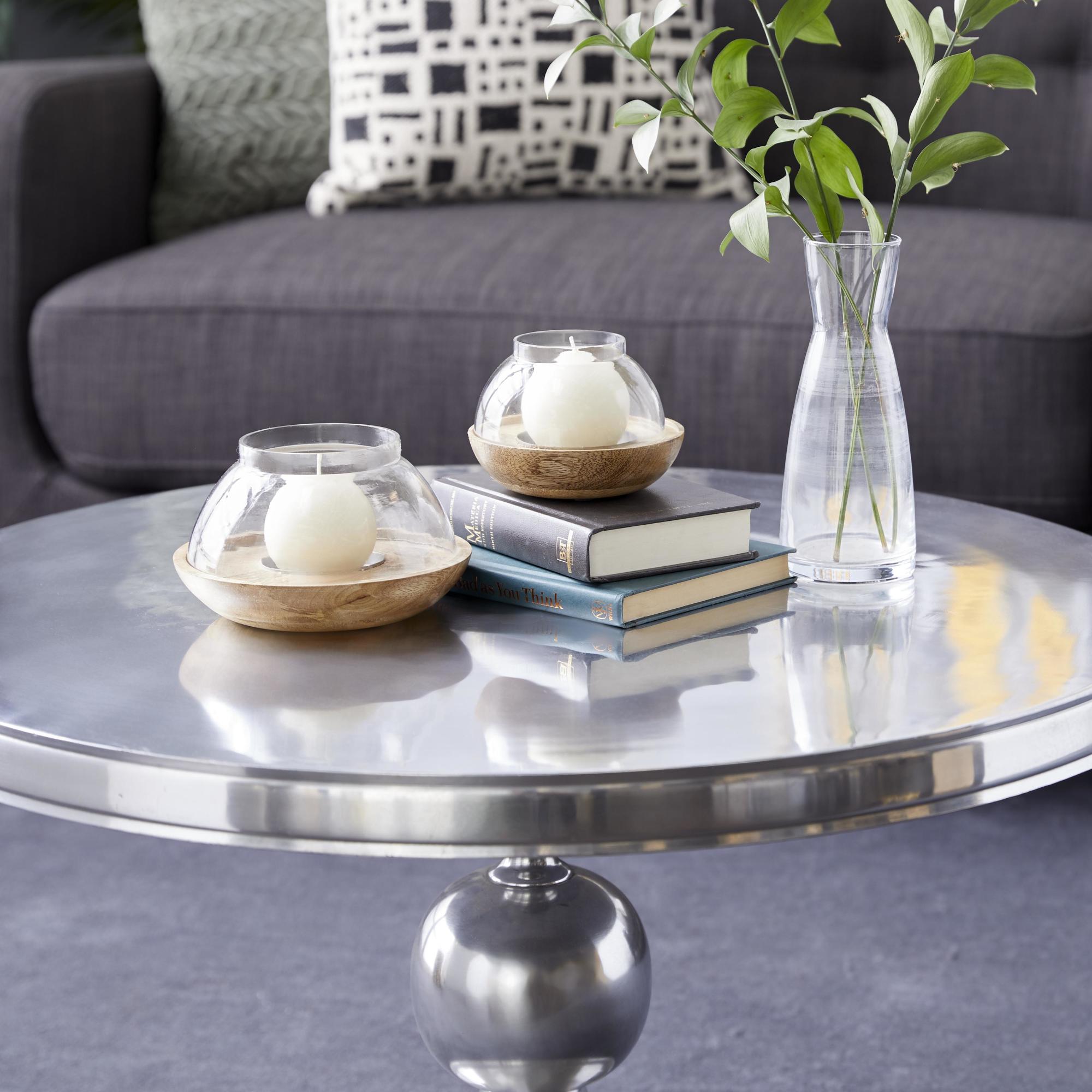 Set of 2 Brown Wood Tealight Room Hurricane Lamp