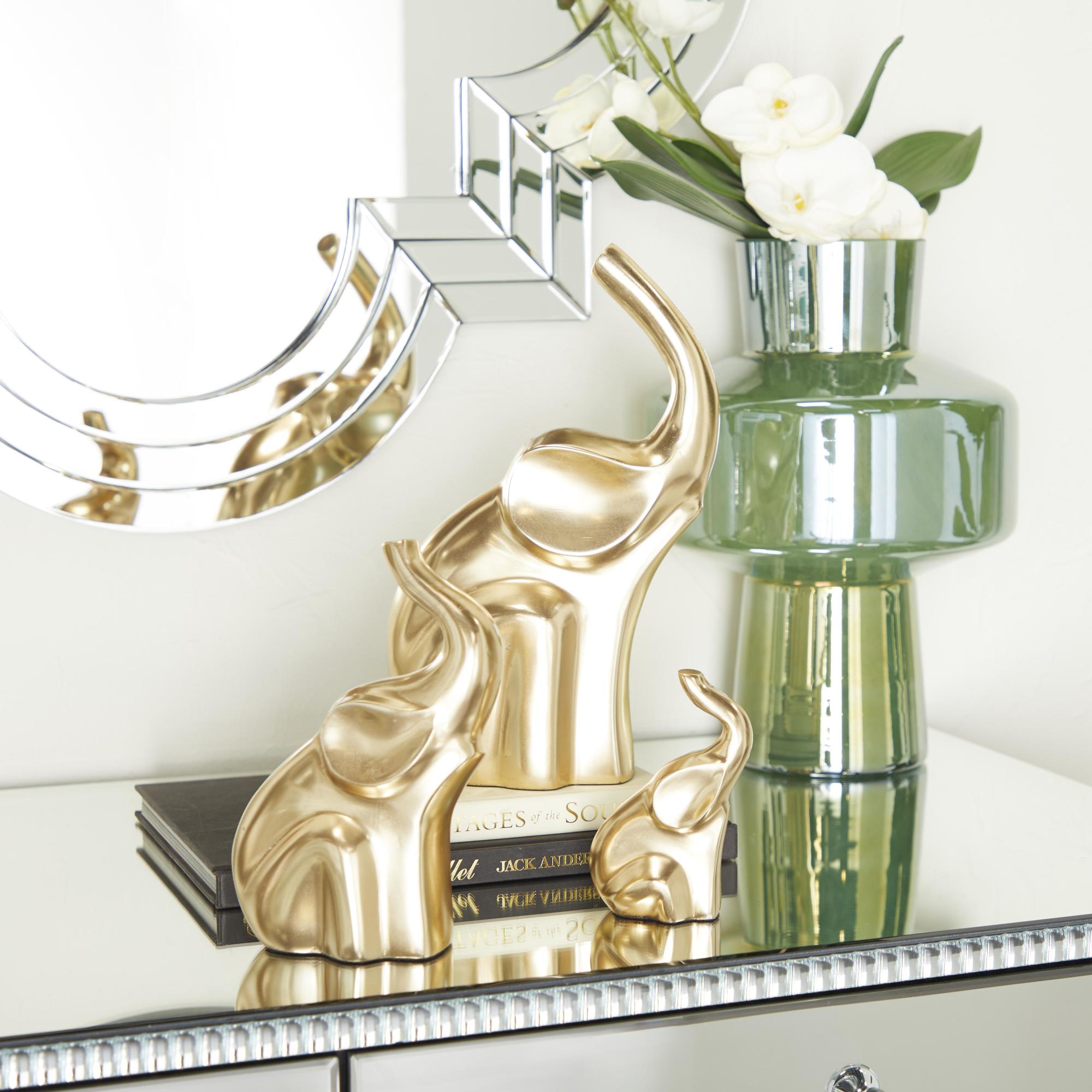 Set of 3 Elephant Gold Aluminum Metal Decorative Sculpture