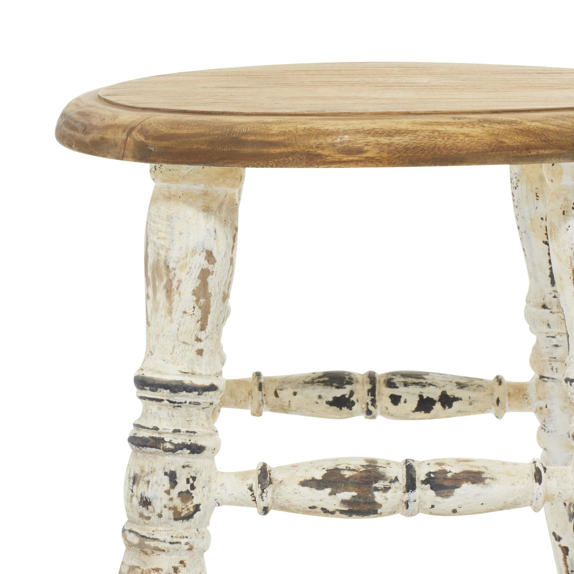 White Wood Living Room Stool with Brown Wood Top